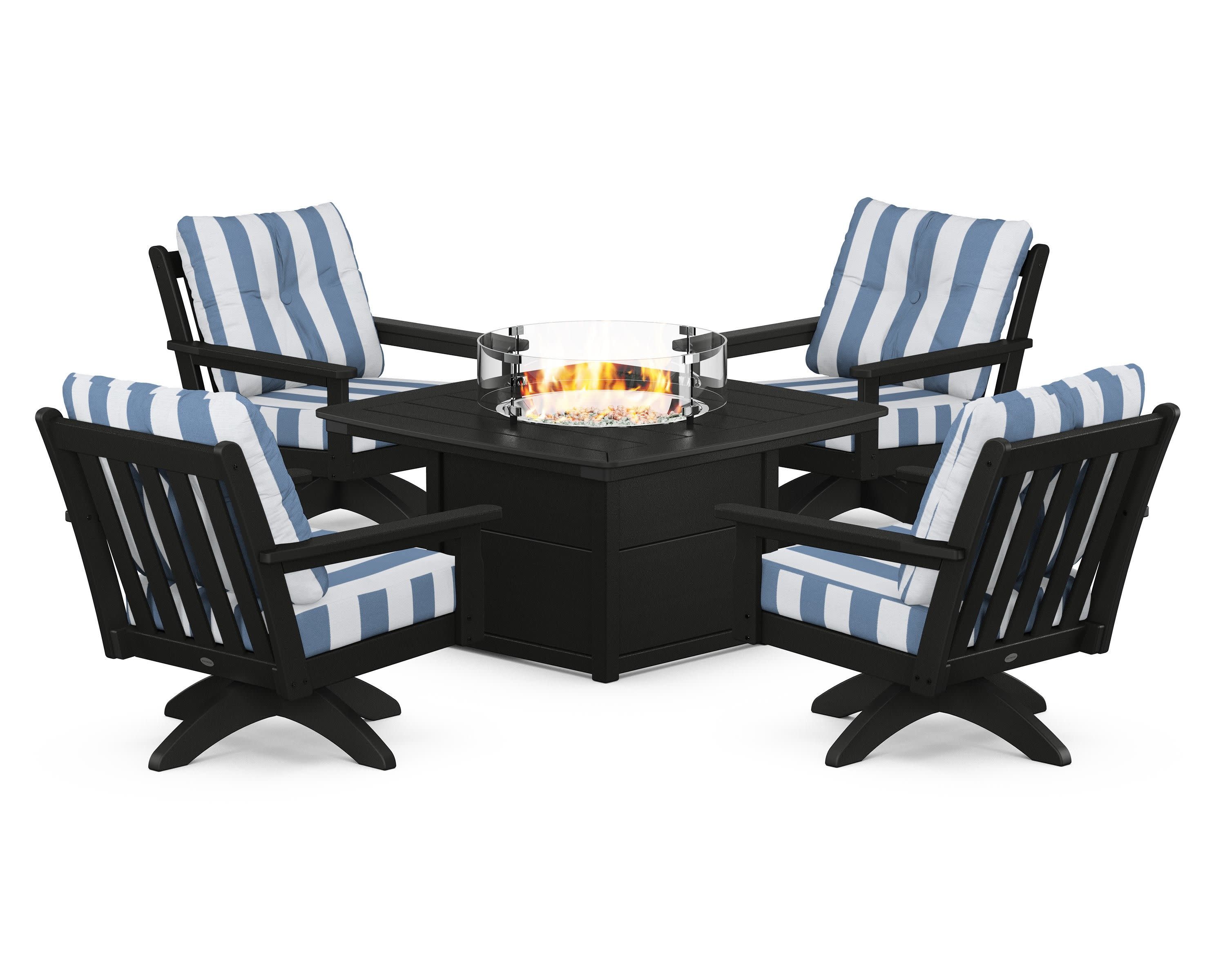 Vineyard 5-Piece Deep Seating Swivel Conversation Set with Fire Pit Table - Image 195