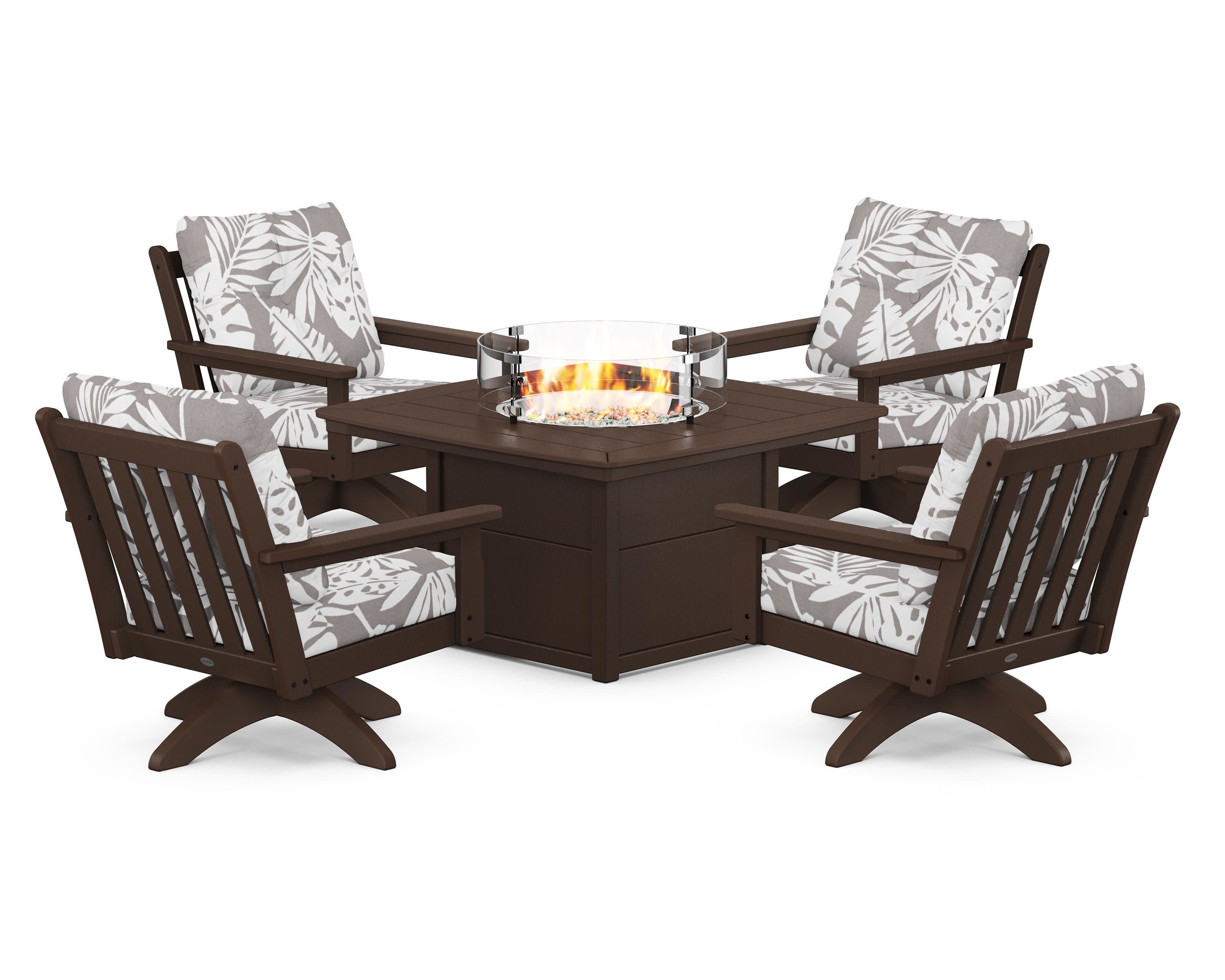 Vineyard 5-Piece Deep Seating Swivel Conversation Set with Fire Pit Table - Image 198