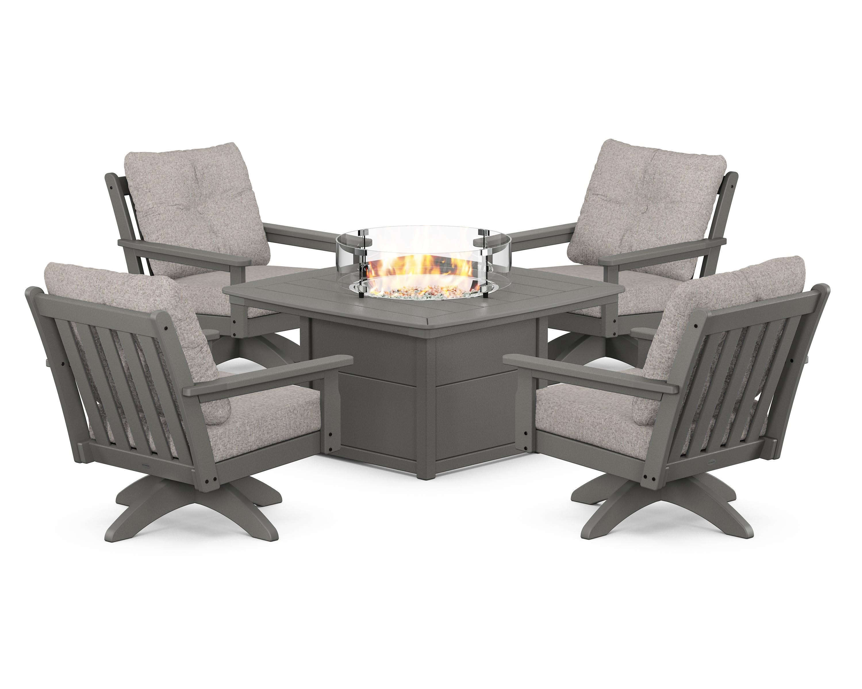 Vineyard 5-Piece Deep Seating Swivel Conversation Set with Fire Pit Table - Image 203