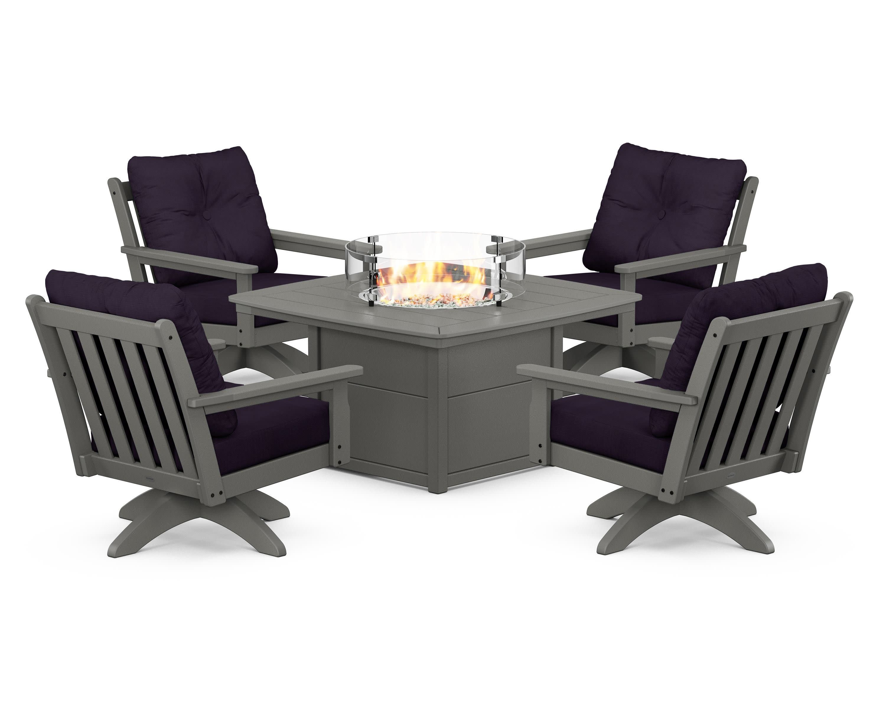 Vineyard 5-Piece Deep Seating Swivel Conversation Set with Fire Pit Table - Image 204
