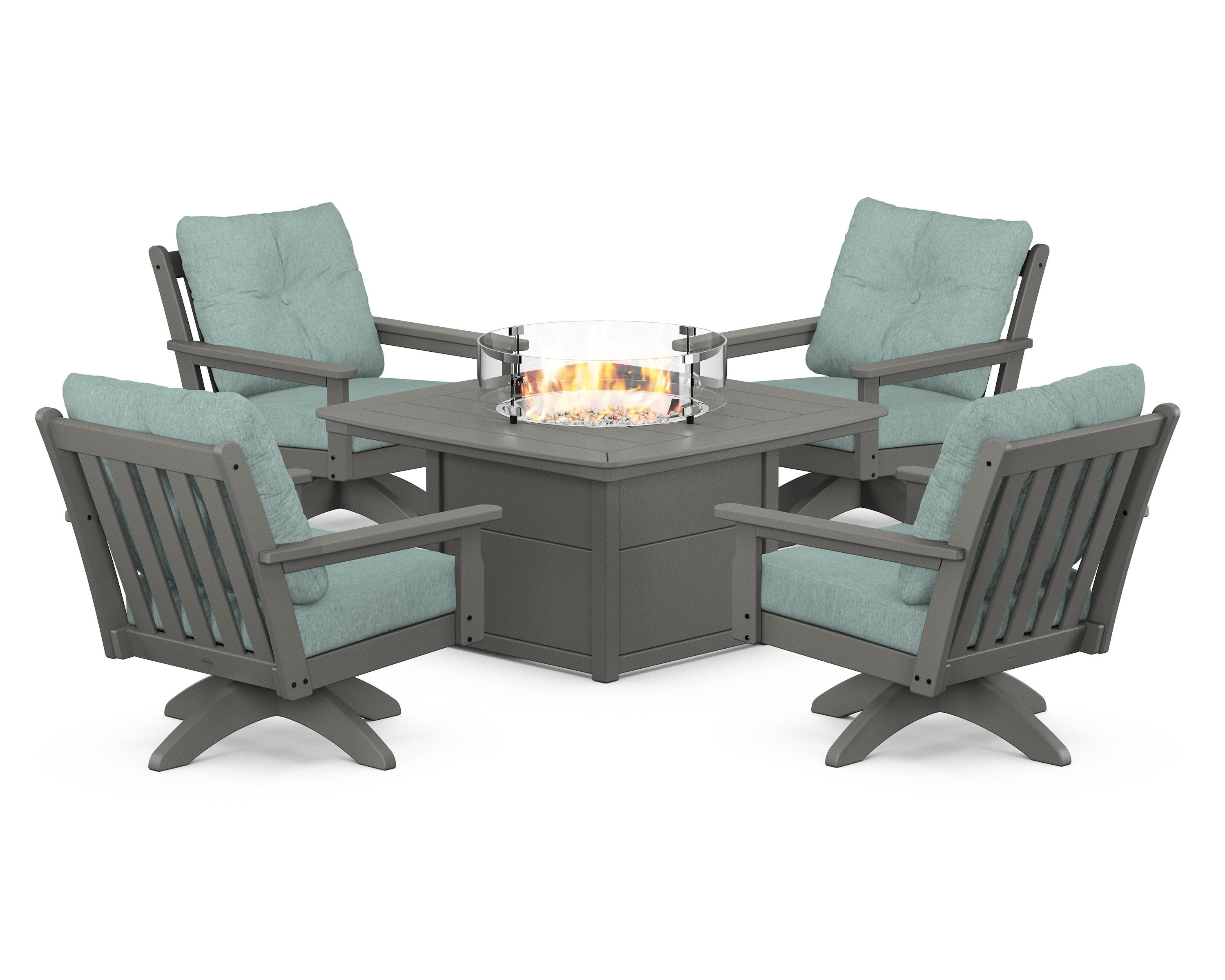 Vineyard 5-Piece Deep Seating Swivel Conversation Set with Fire Pit Table - Image 205