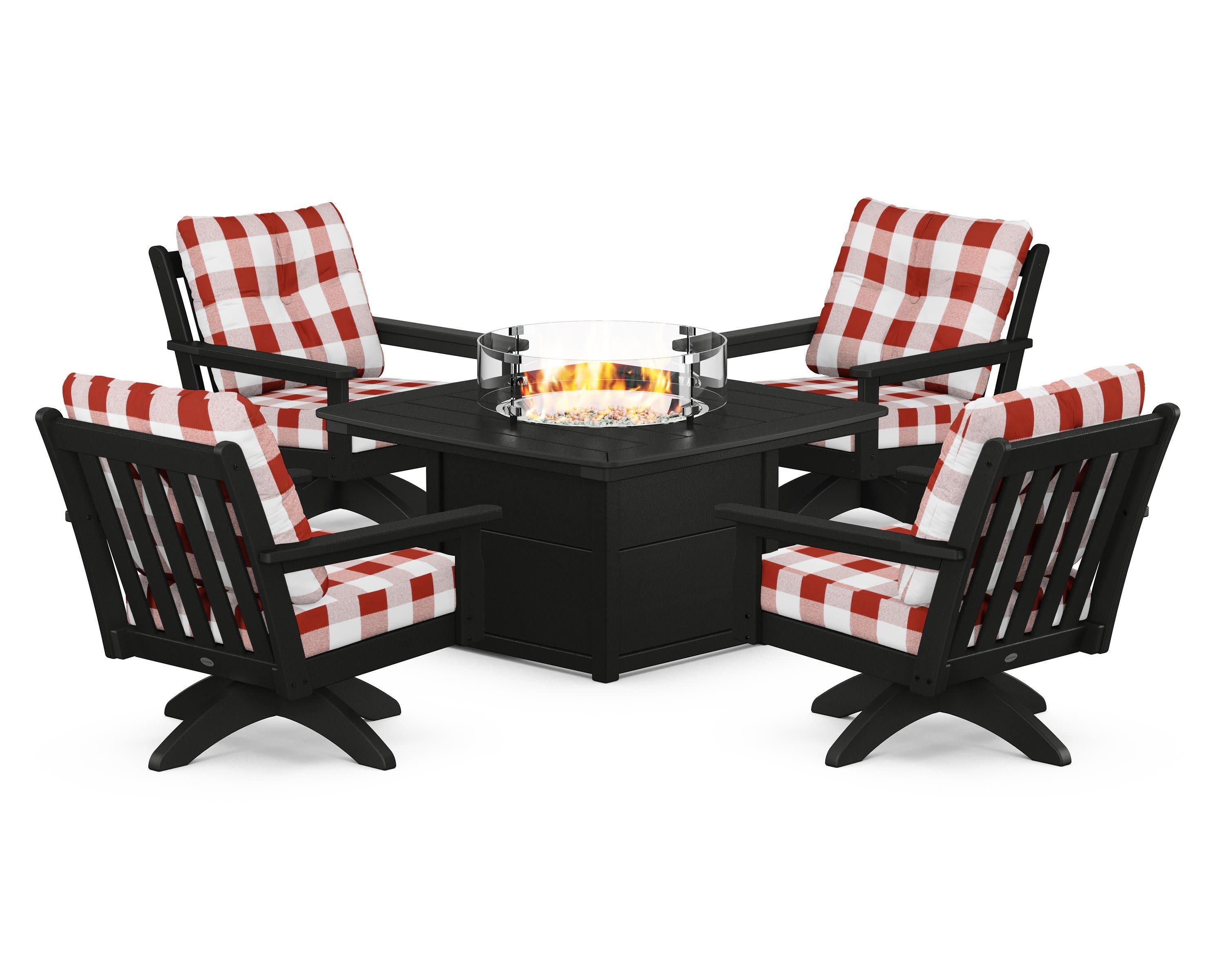 Vineyard 5-Piece Deep Seating Swivel Conversation Set with Fire Pit Table - Image 206