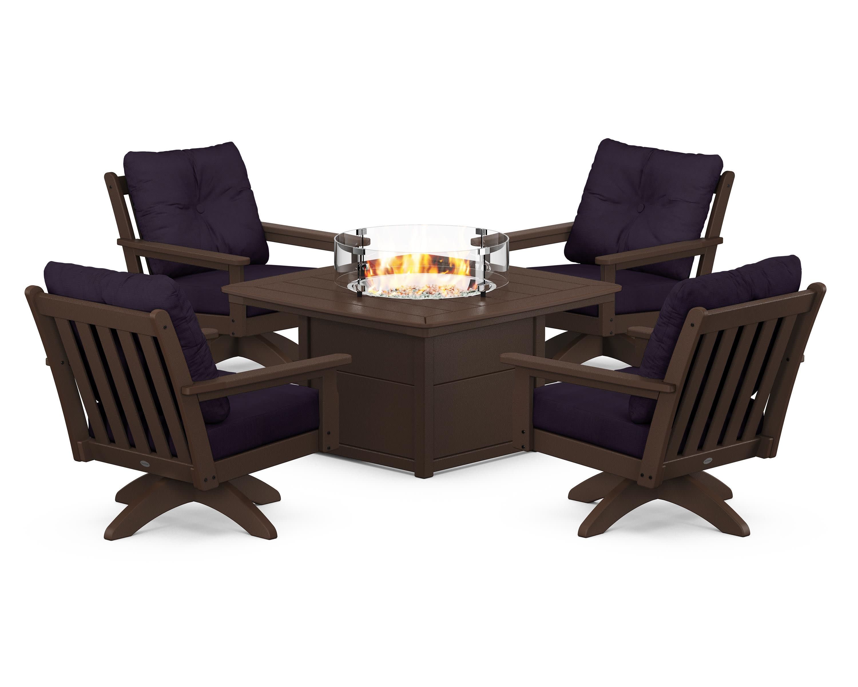 Vineyard 5-Piece Deep Seating Swivel Conversation Set with Fire Pit Table - Image 208