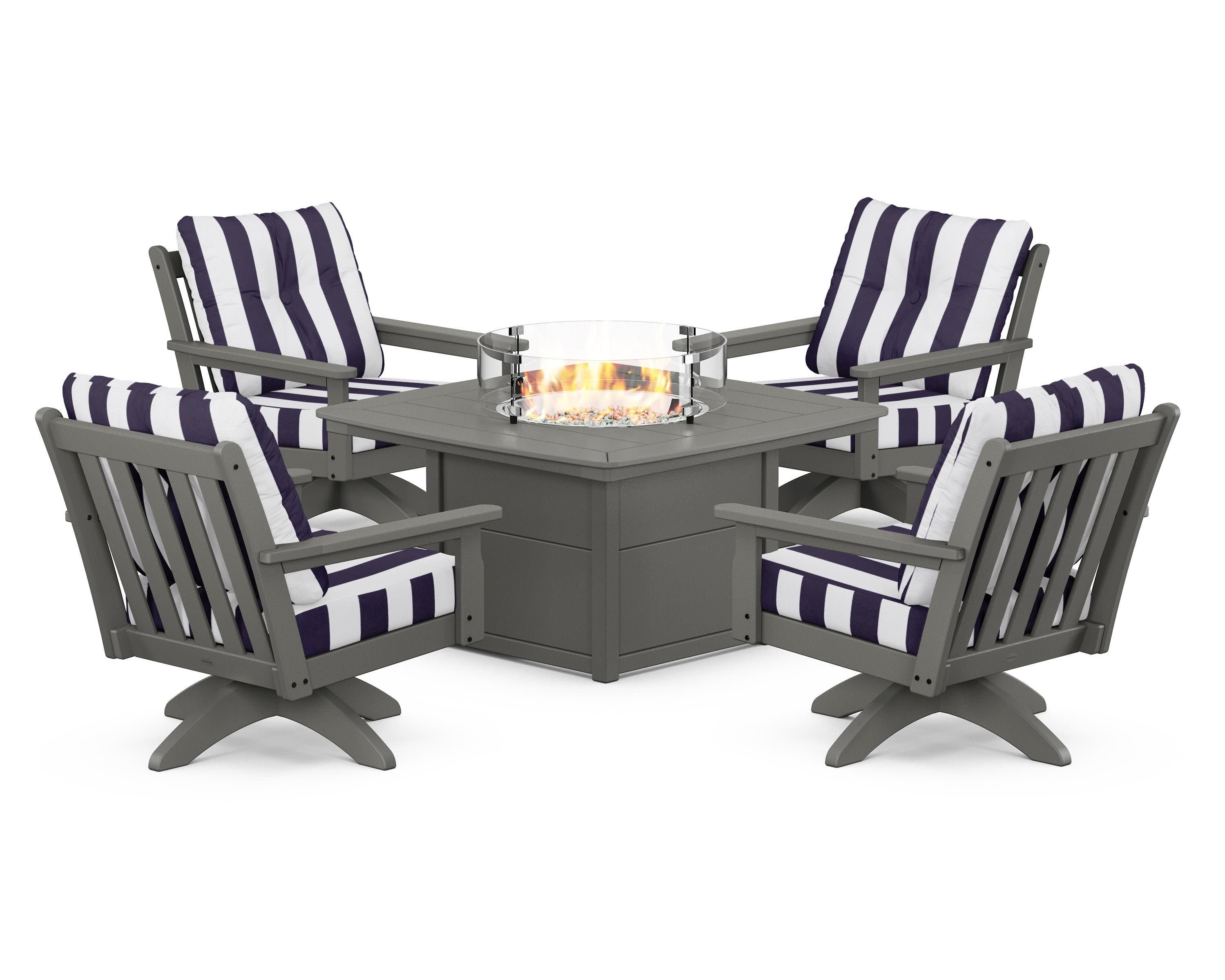 Vineyard 5-Piece Deep Seating Swivel Conversation Set with Fire Pit Table - Image 44