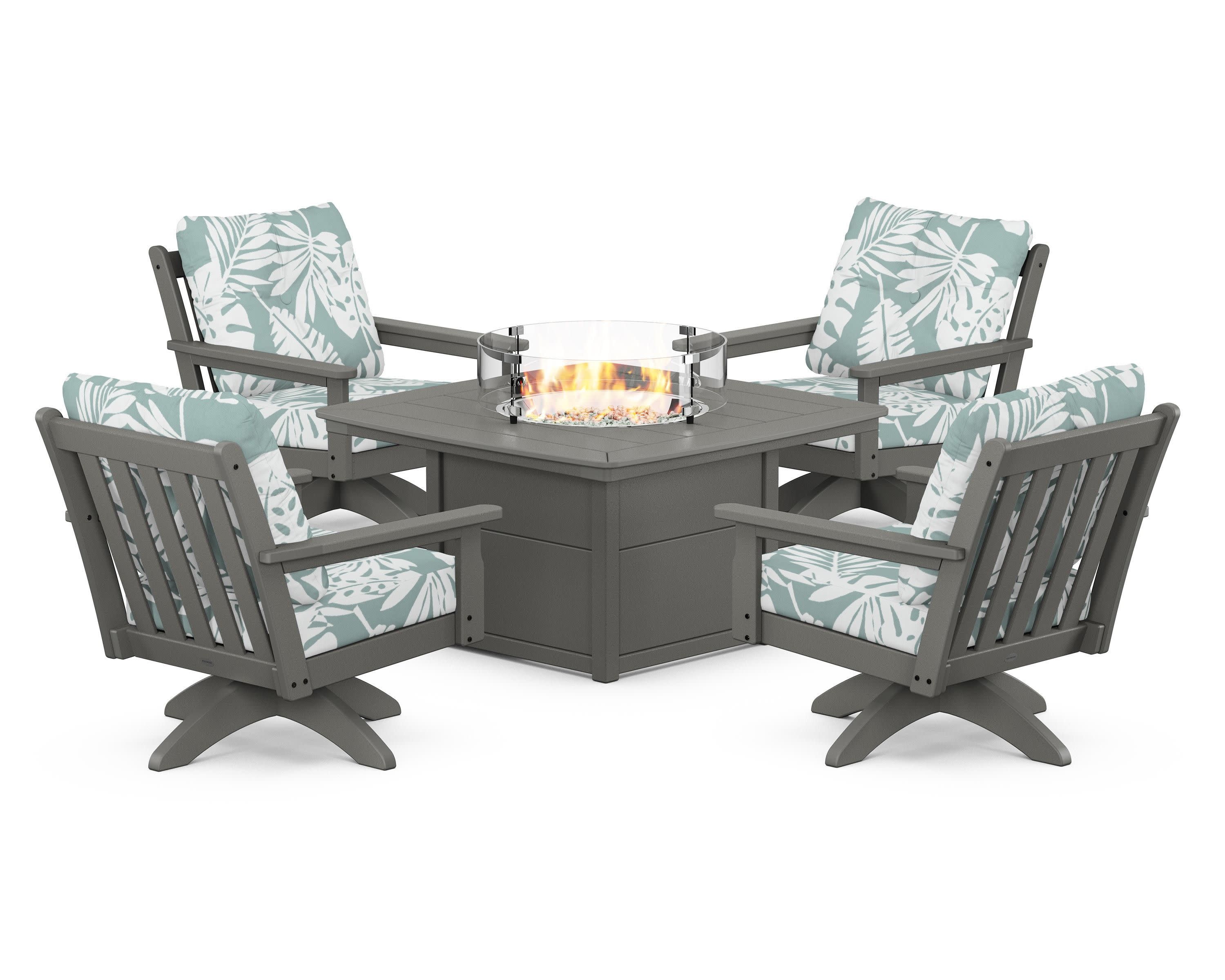 Vineyard 5-Piece Deep Seating Swivel Conversation Set with Fire Pit Table - Image 47
