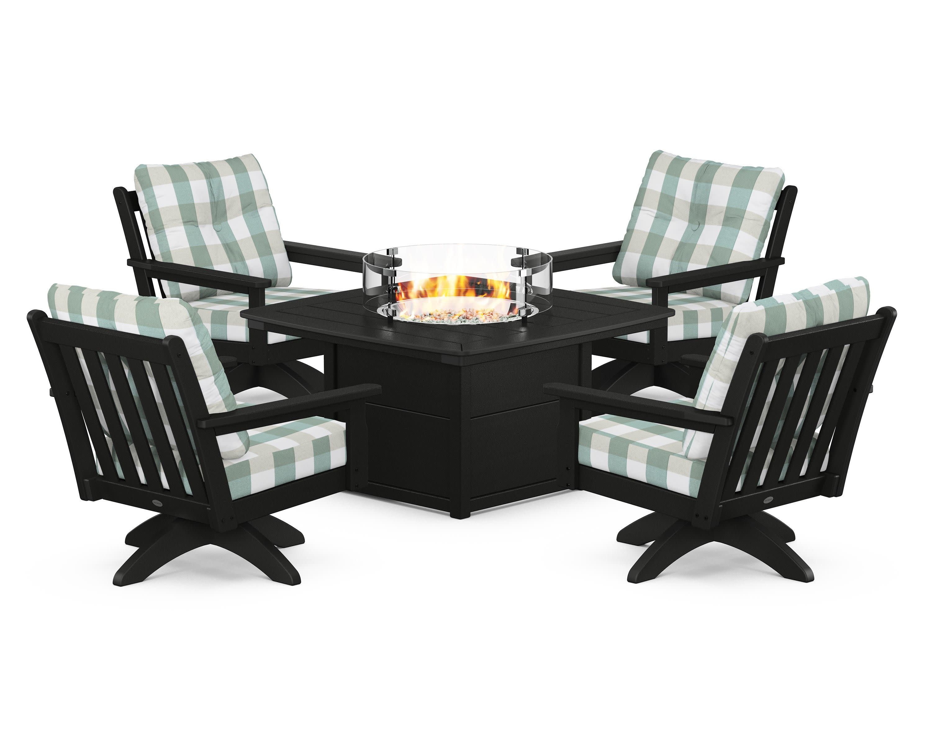 Vineyard 5-Piece Deep Seating Swivel Conversation Set with Fire Pit Table - Image 56