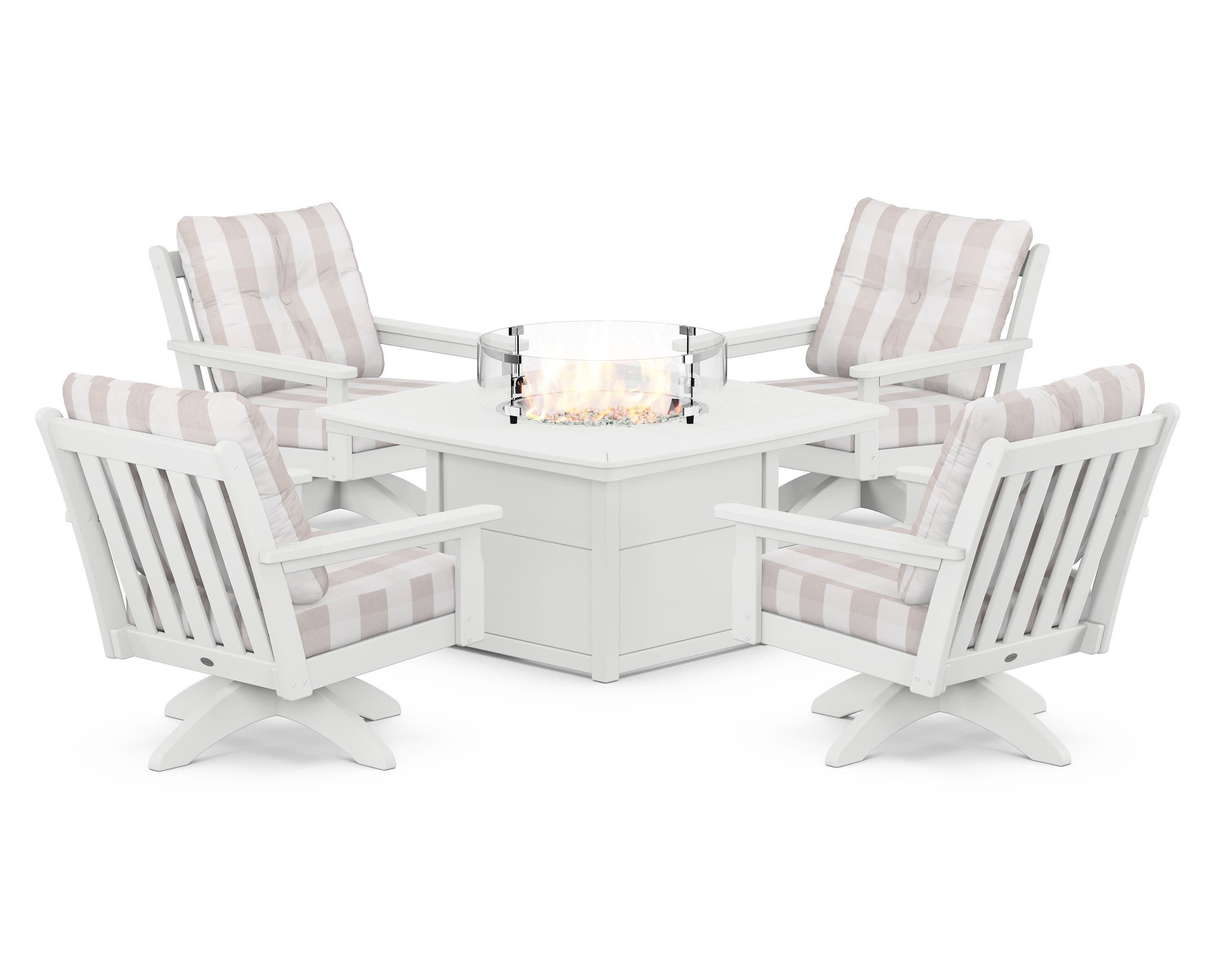 Vineyard 5-Piece Deep Seating Swivel Conversation Set with Fire Pit Table - Image 67