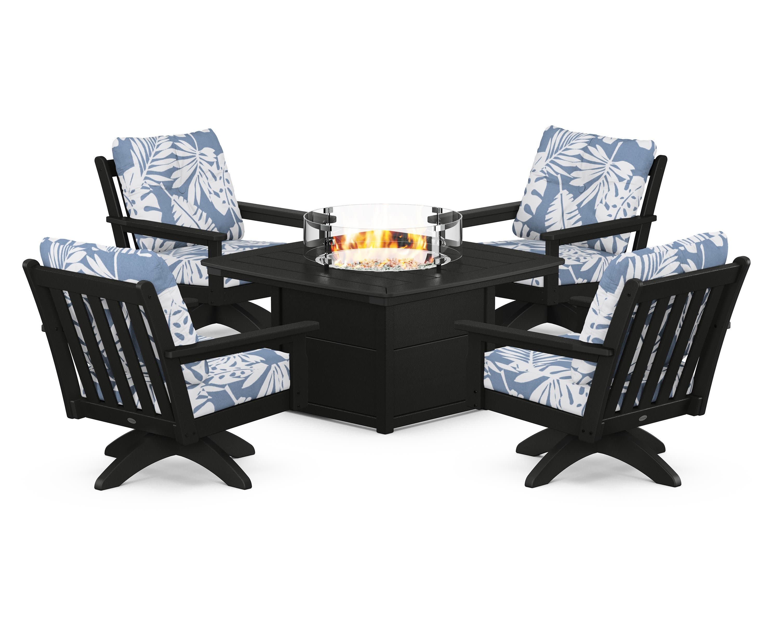 Vineyard 5-Piece Deep Seating Swivel Conversation Set with Fire Pit Table - Image 7
