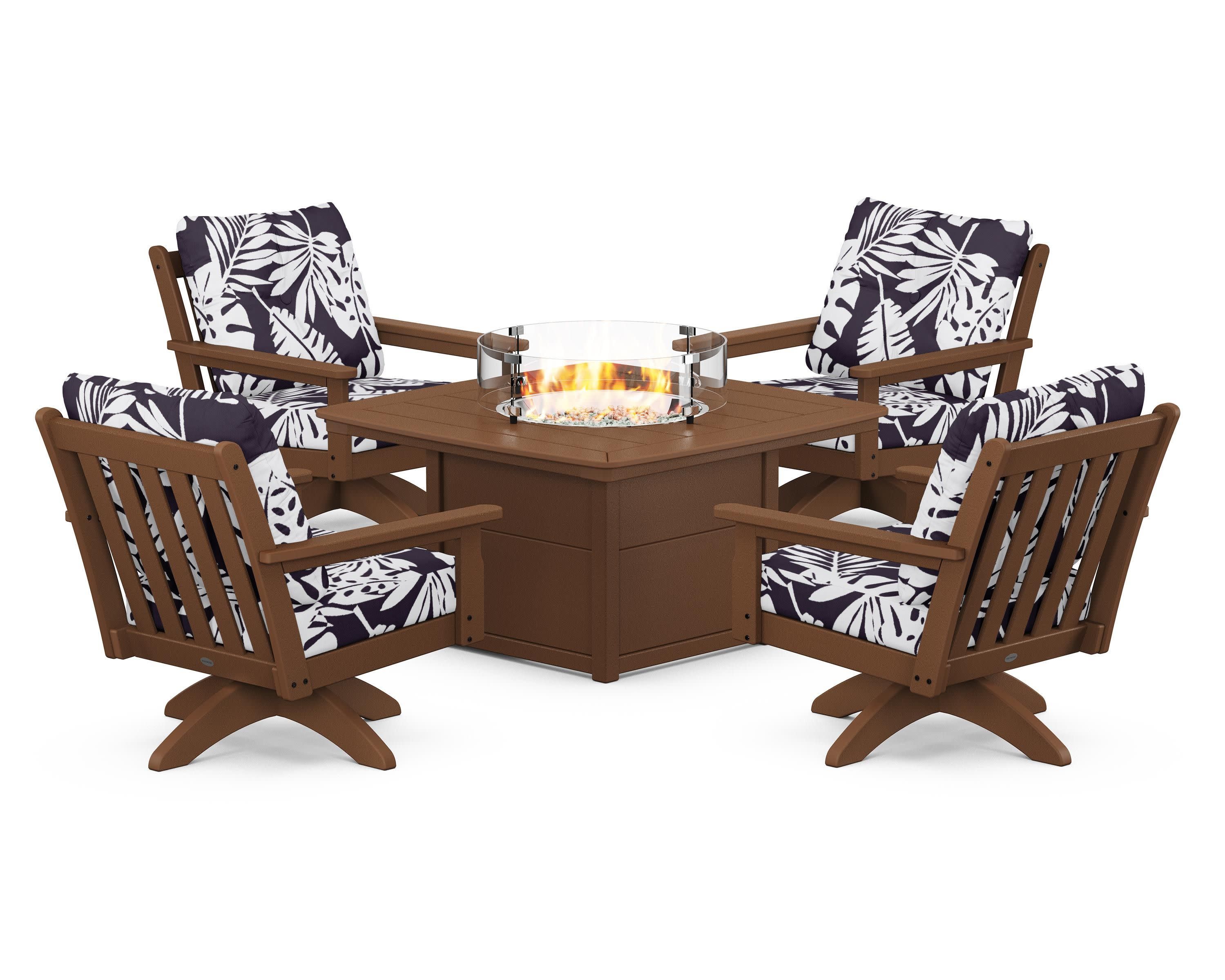 Vineyard 5-Piece Deep Seating Swivel Conversation Set with Fire Pit Table - Image 71