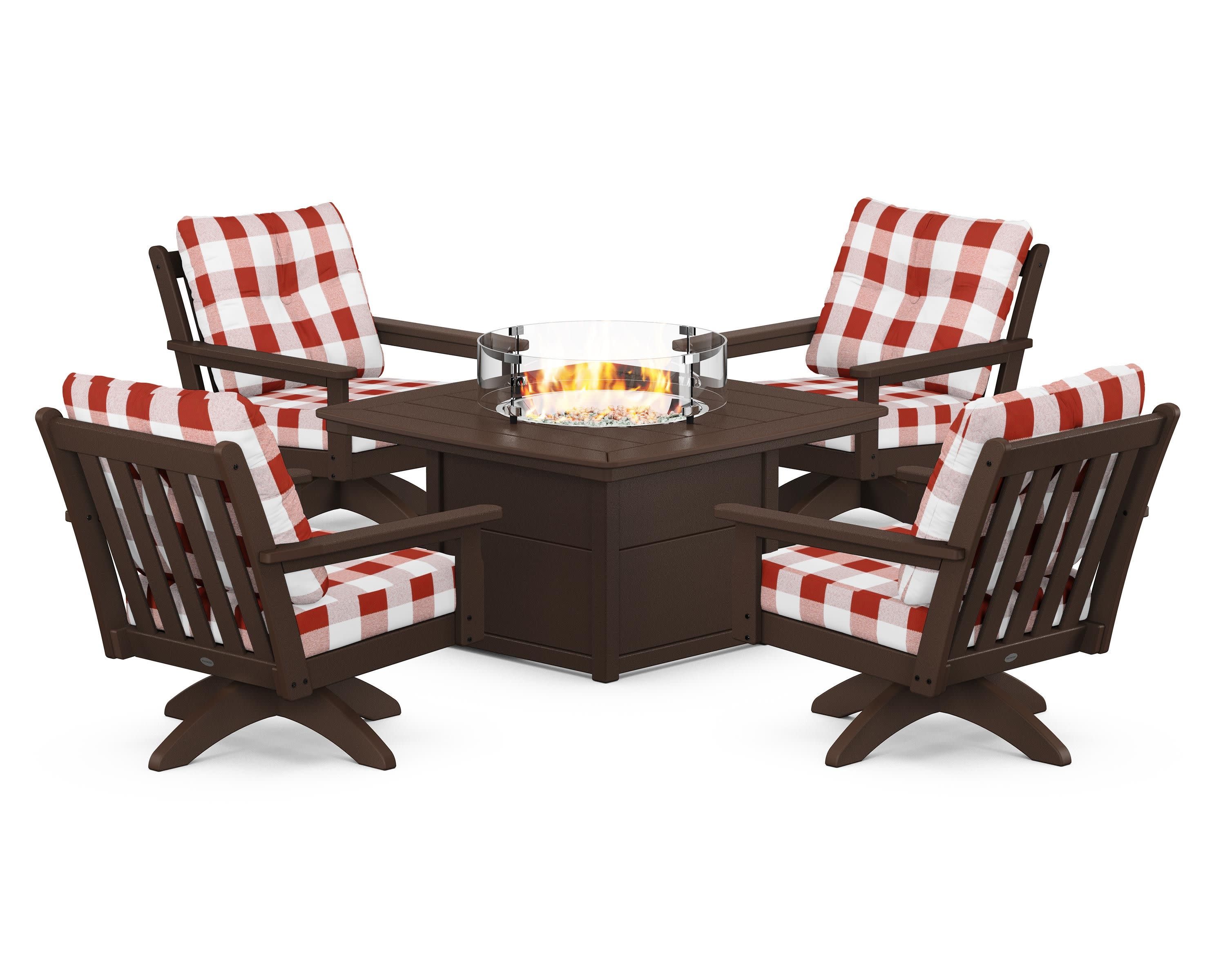 Vineyard 5-Piece Deep Seating Swivel Conversation Set with Fire Pit Table - Image 72