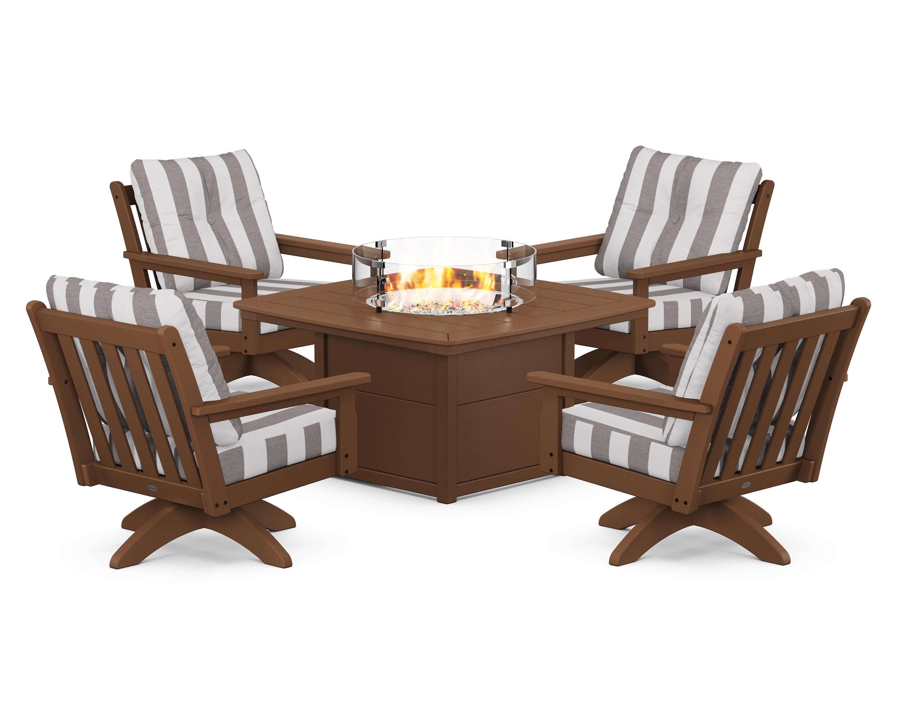 Vineyard 5-Piece Deep Seating Swivel Conversation Set with Fire Pit Table - Image 74