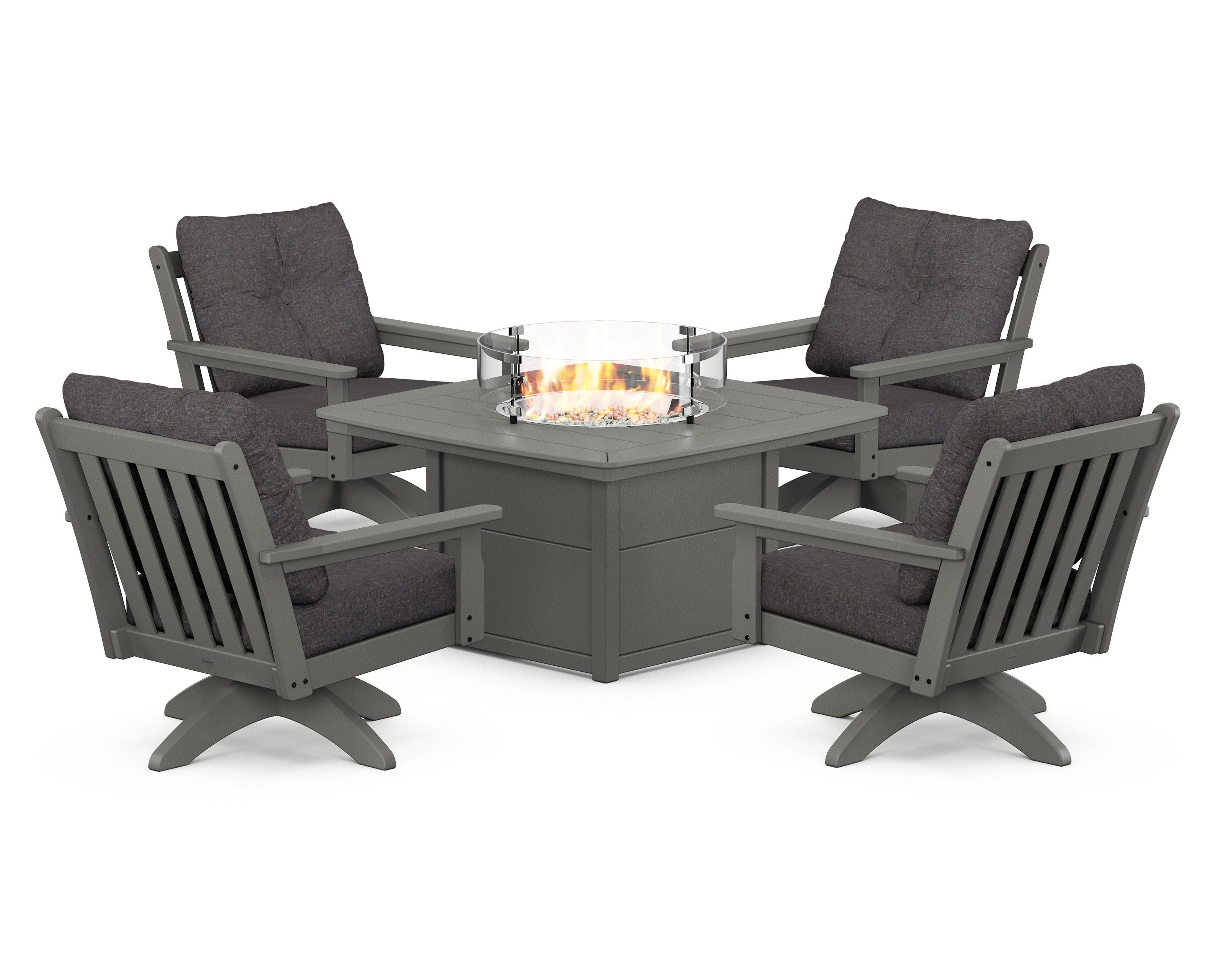 Vineyard 5-Piece Deep Seating Swivel Conversation Set with Fire Pit Table - Image 91