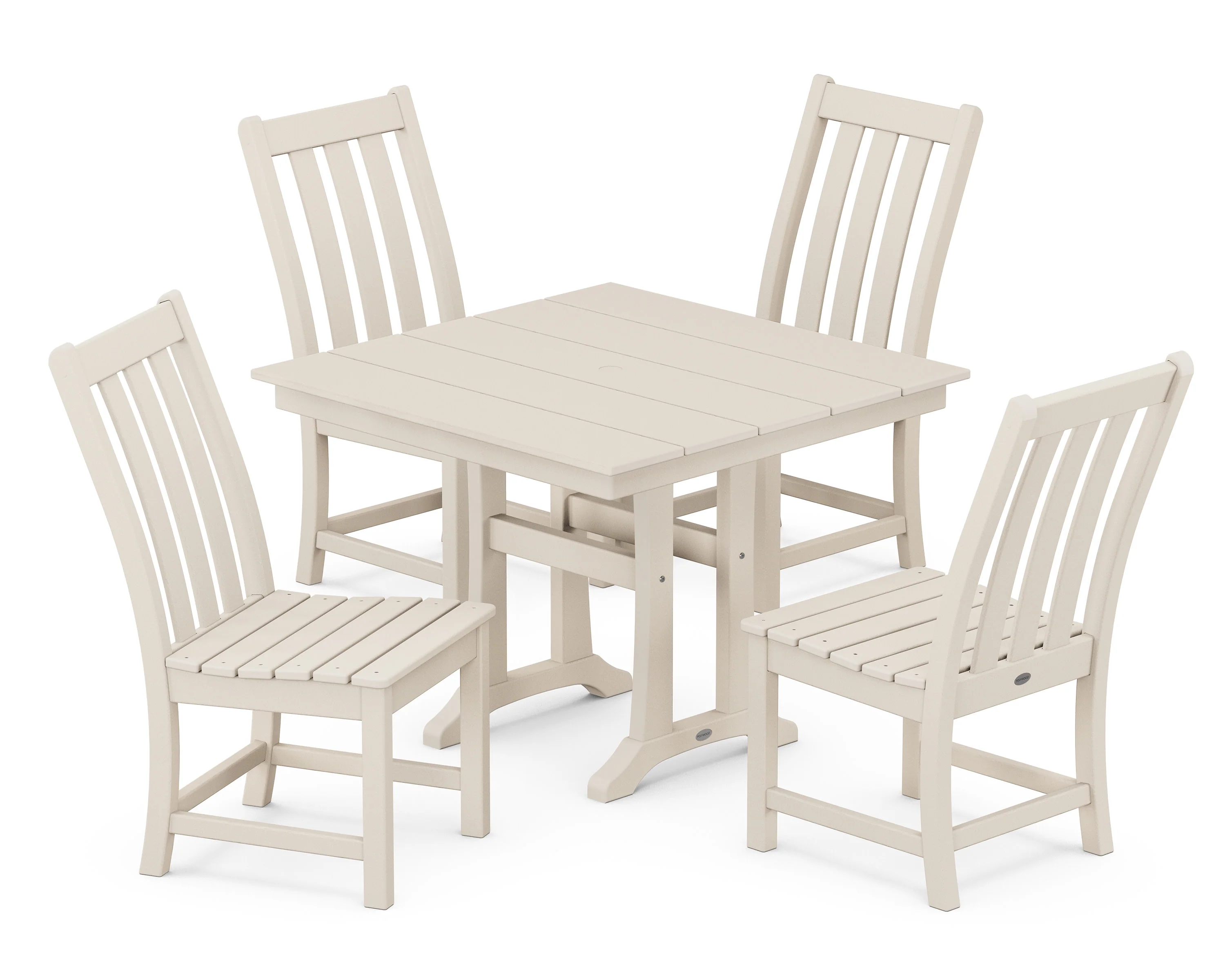 Vineyard 5-Piece Farmhouse Trestle Side Chair Dining Set - Image 11
