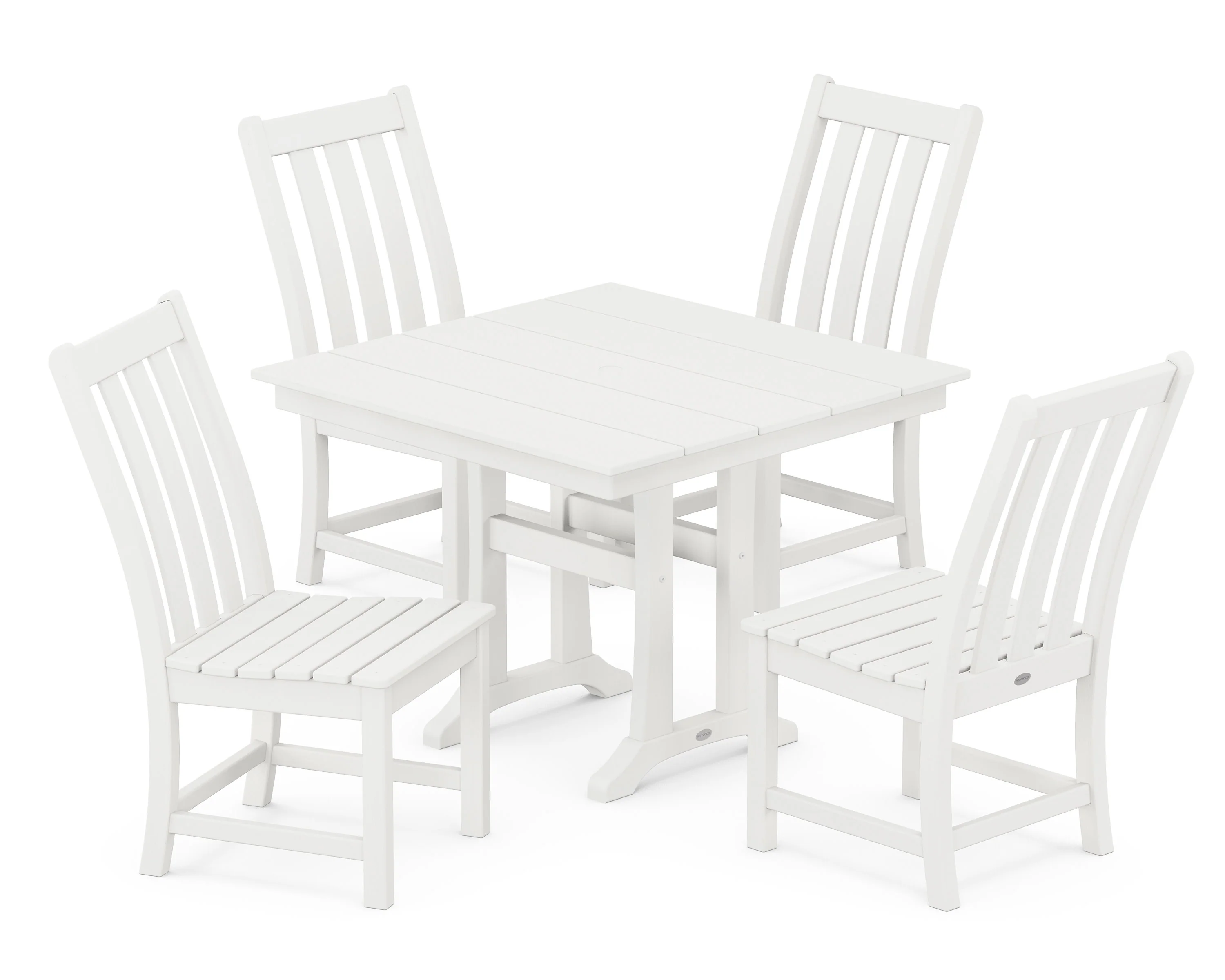 Vineyard 5-Piece Farmhouse Trestle Side Chair Dining Set - Image 4