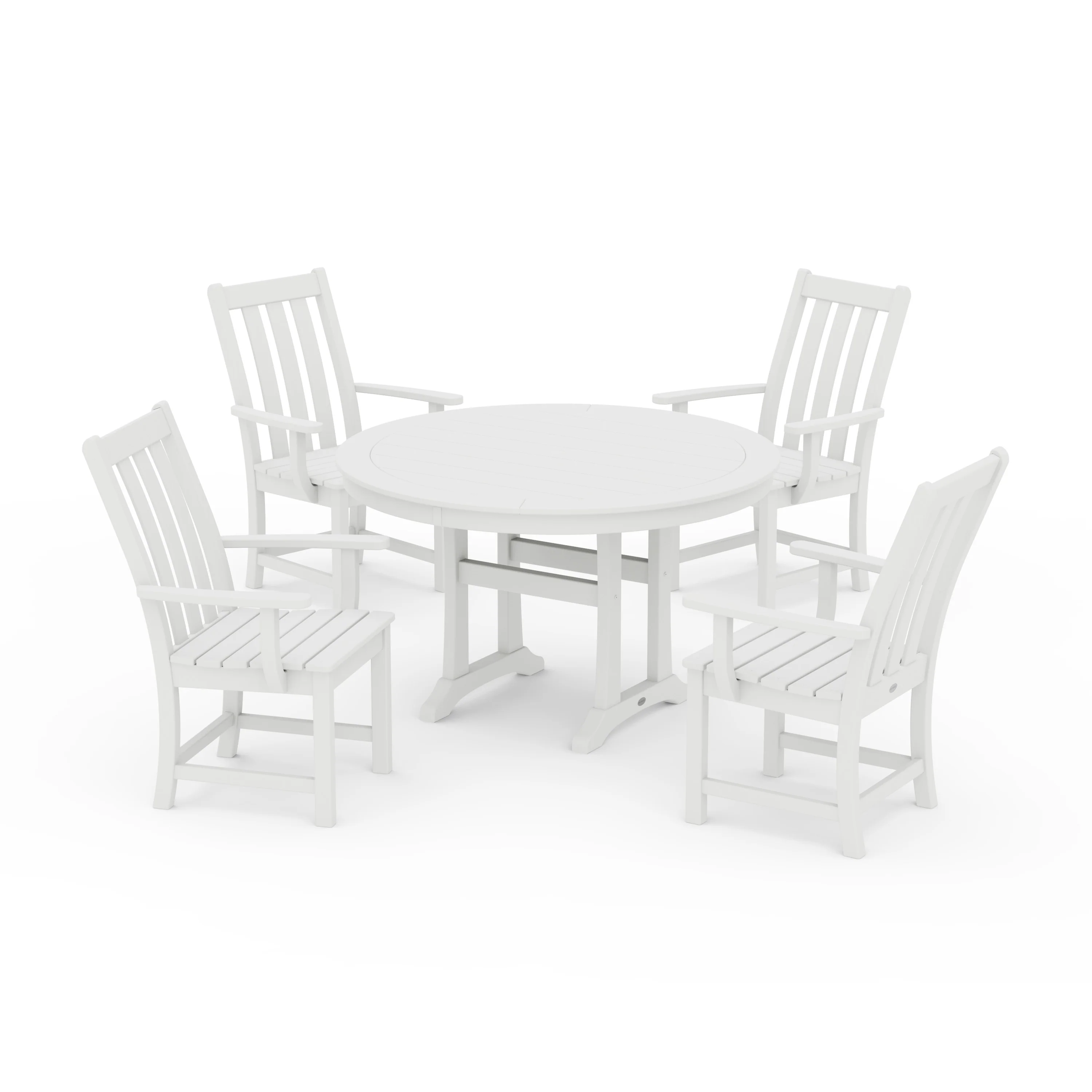 Vineyard 5-Piece Round Dining Set with Trestle Legs - Image 6
