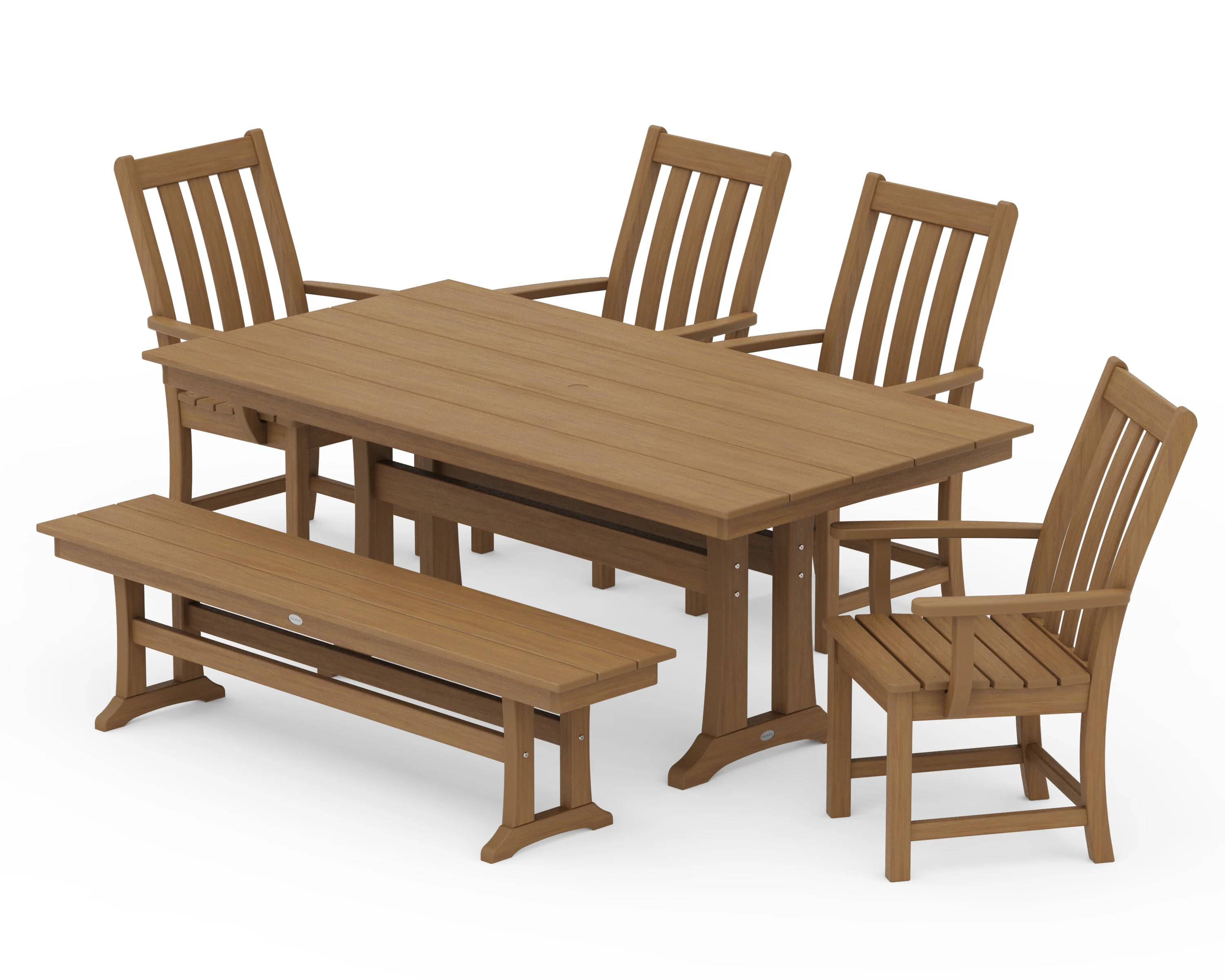 Vineyard 6-Piece Arm Chair Farmhouse Dining Set with Trestle Legs and Bench - Image 10
