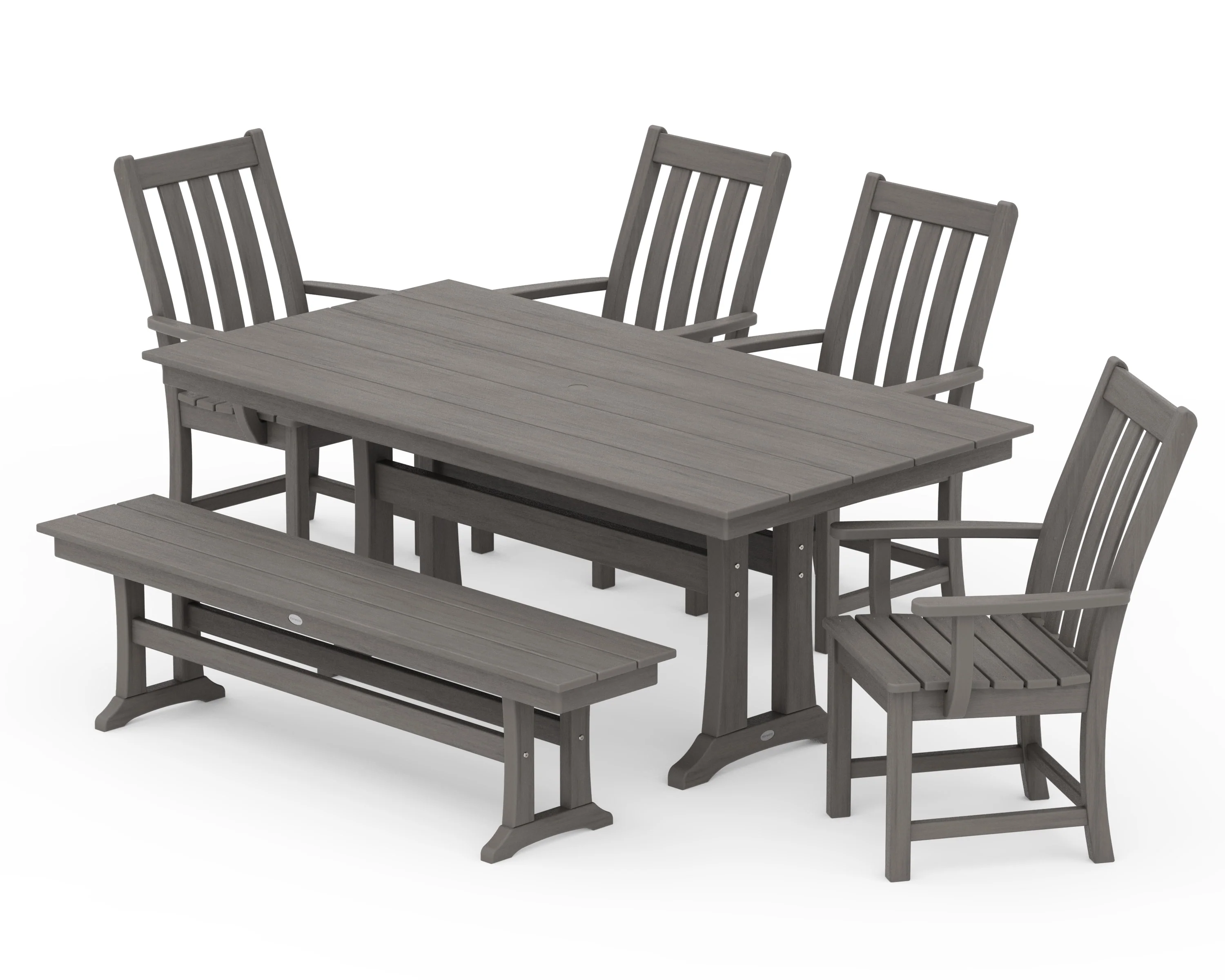 Vineyard 6-Piece Arm Chair Farmhouse Dining Set with Trestle Legs and Bench - Image 11