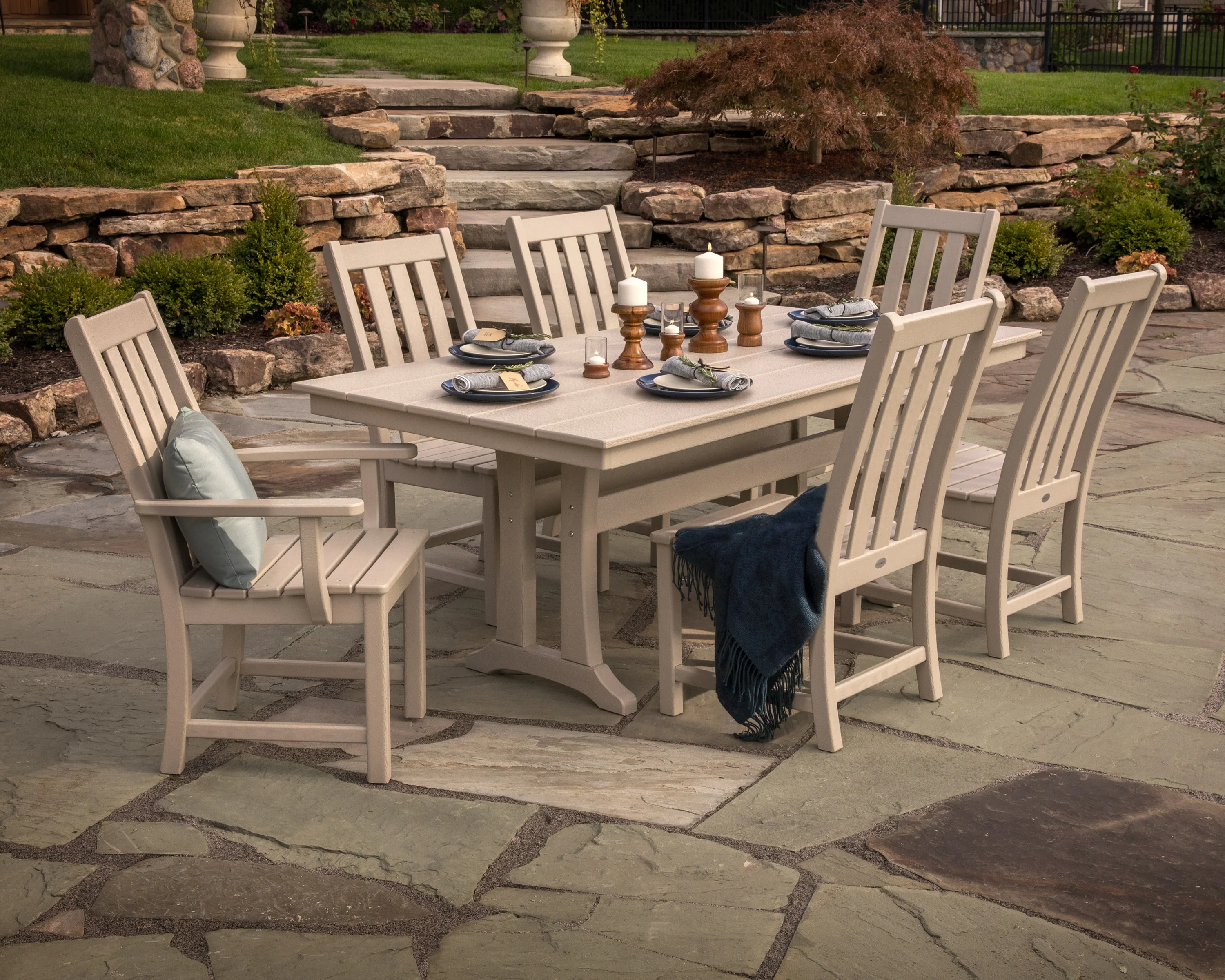 Vineyard 7-Piece Farmhouse Dining Set with Trestle Legs - Image 3