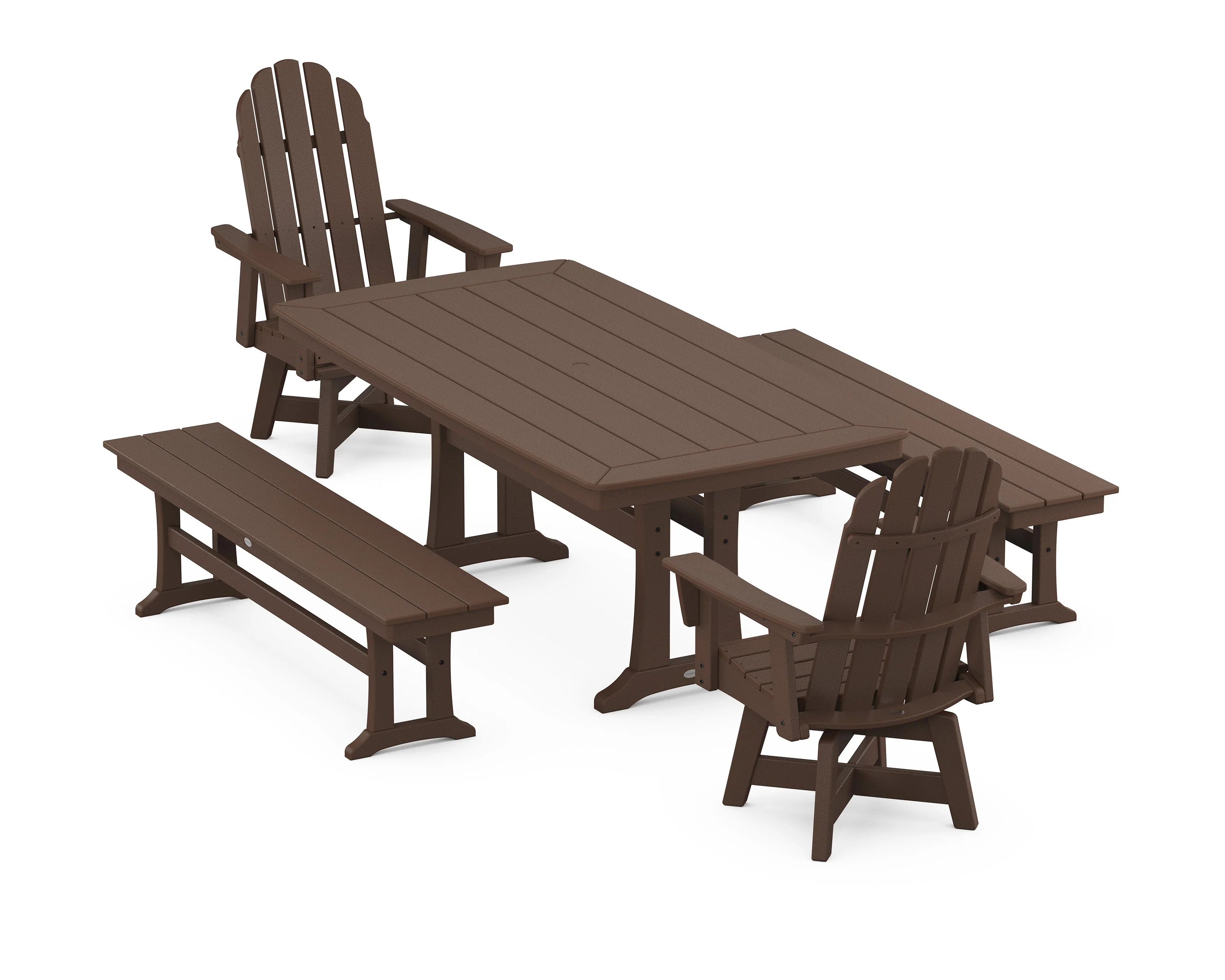 Vineyard Adirondack Swivel Chair 5-Piece Dining Set with Trestle Legs and Benches - Image 6
