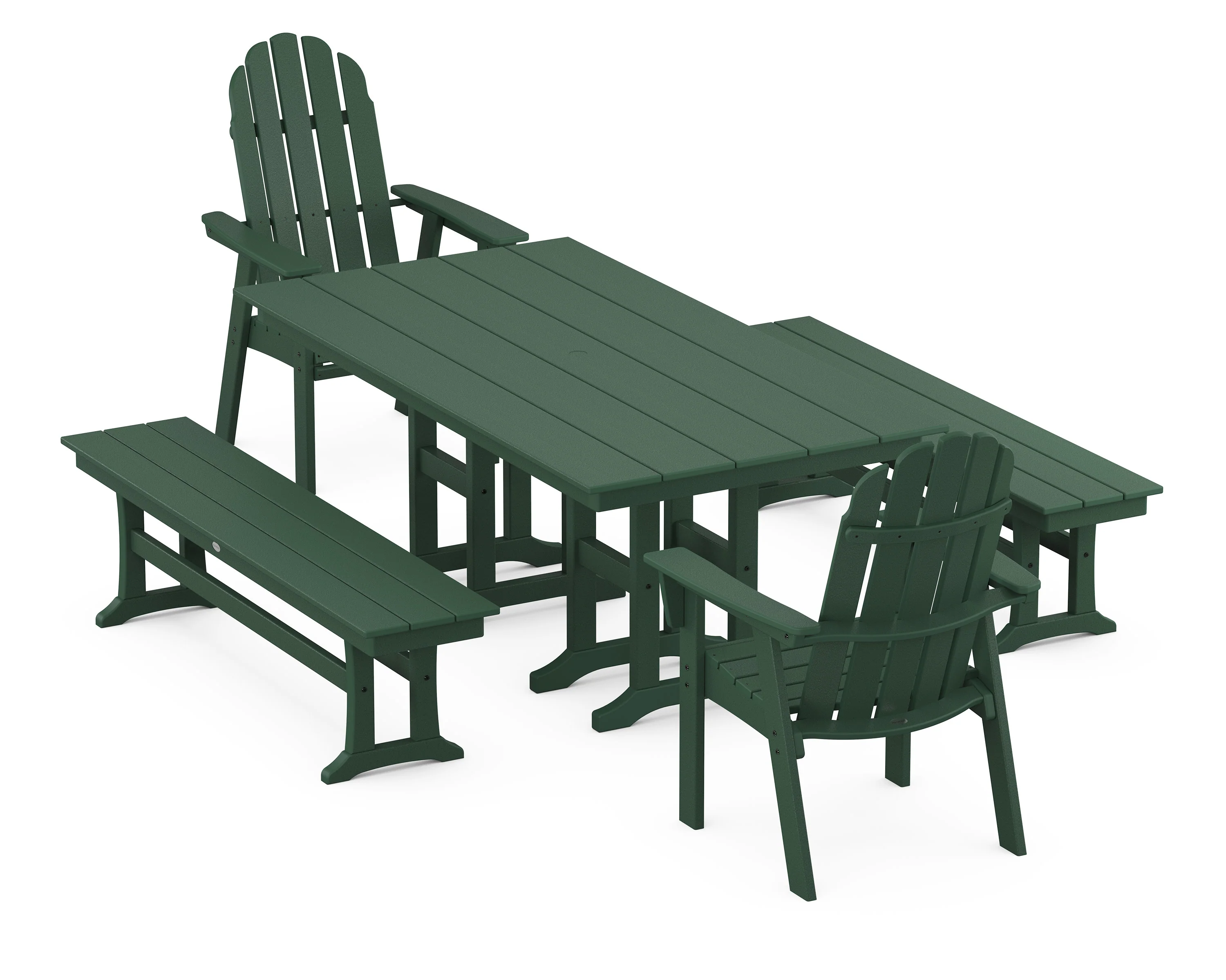 Vineyard Curveback Adirondack 5-Piece Farmhouse Dining Set with Benches - Image 11