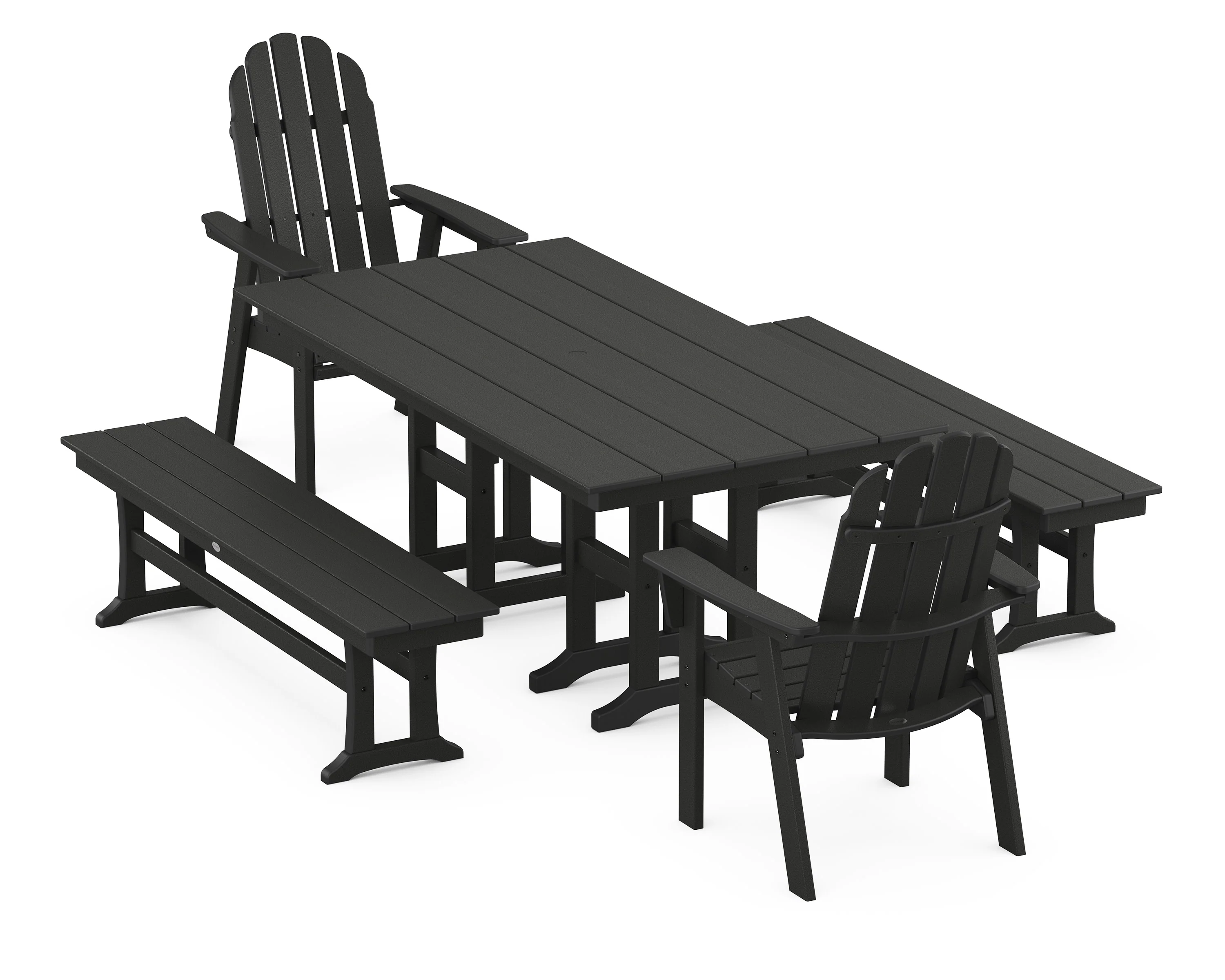 Vineyard Curveback Adirondack 5-Piece Farmhouse Dining Set with Benches - Image 4