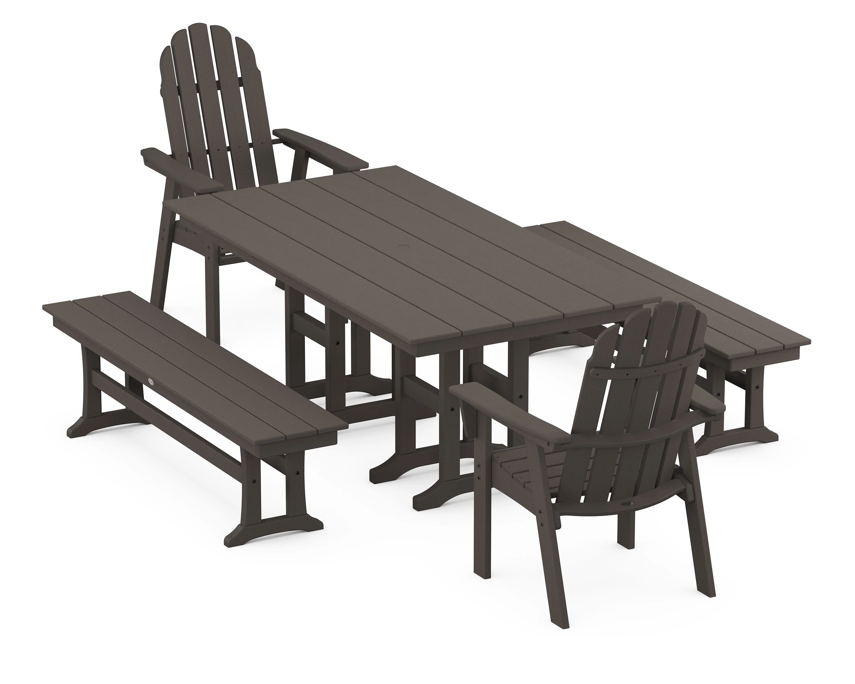 Vineyard Curveback Adirondack 5-Piece Farmhouse Dining Set with Benches - Image 8