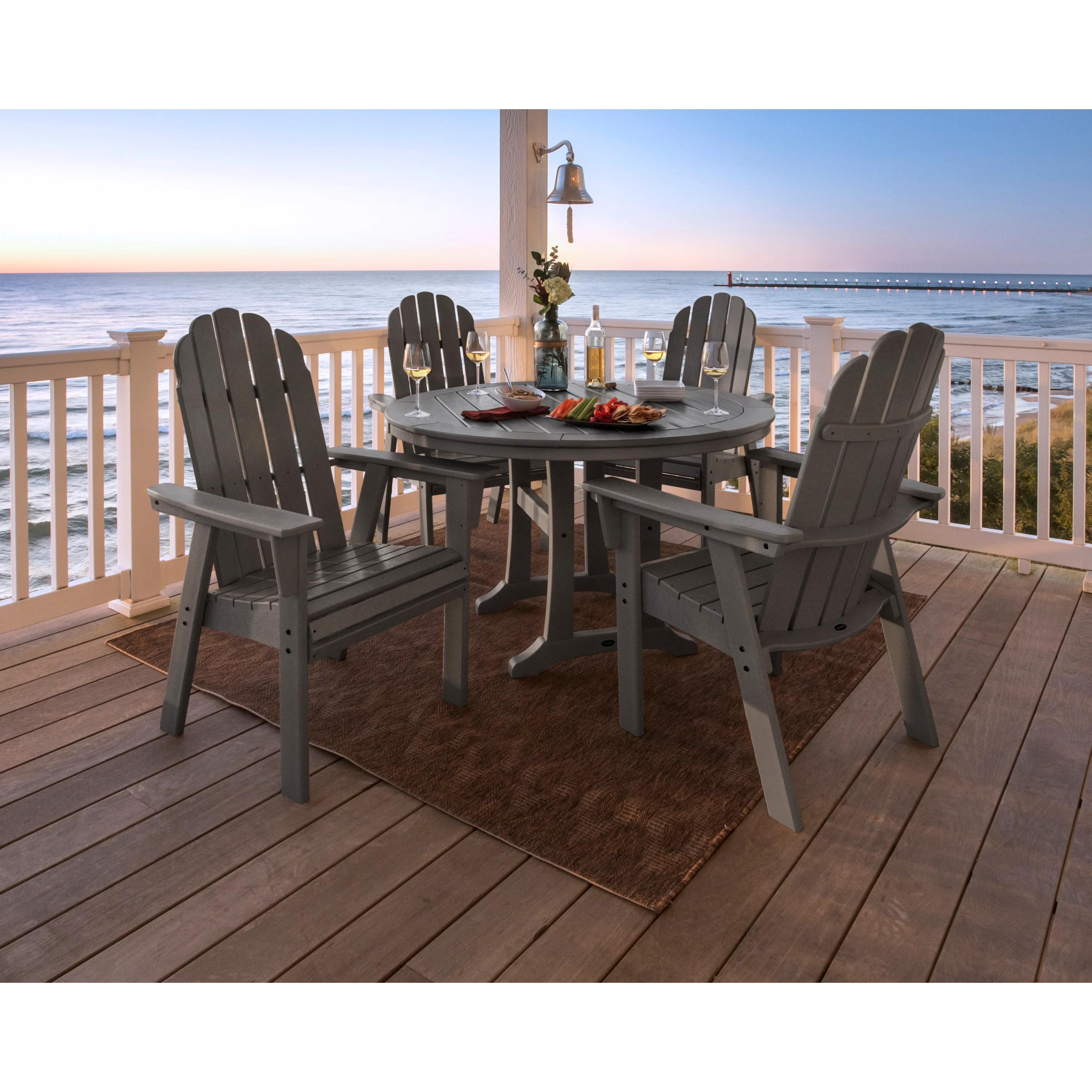 Vineyard Curveback Adirondack 5-Piece Nautical Trestle Dining Set - Image 4