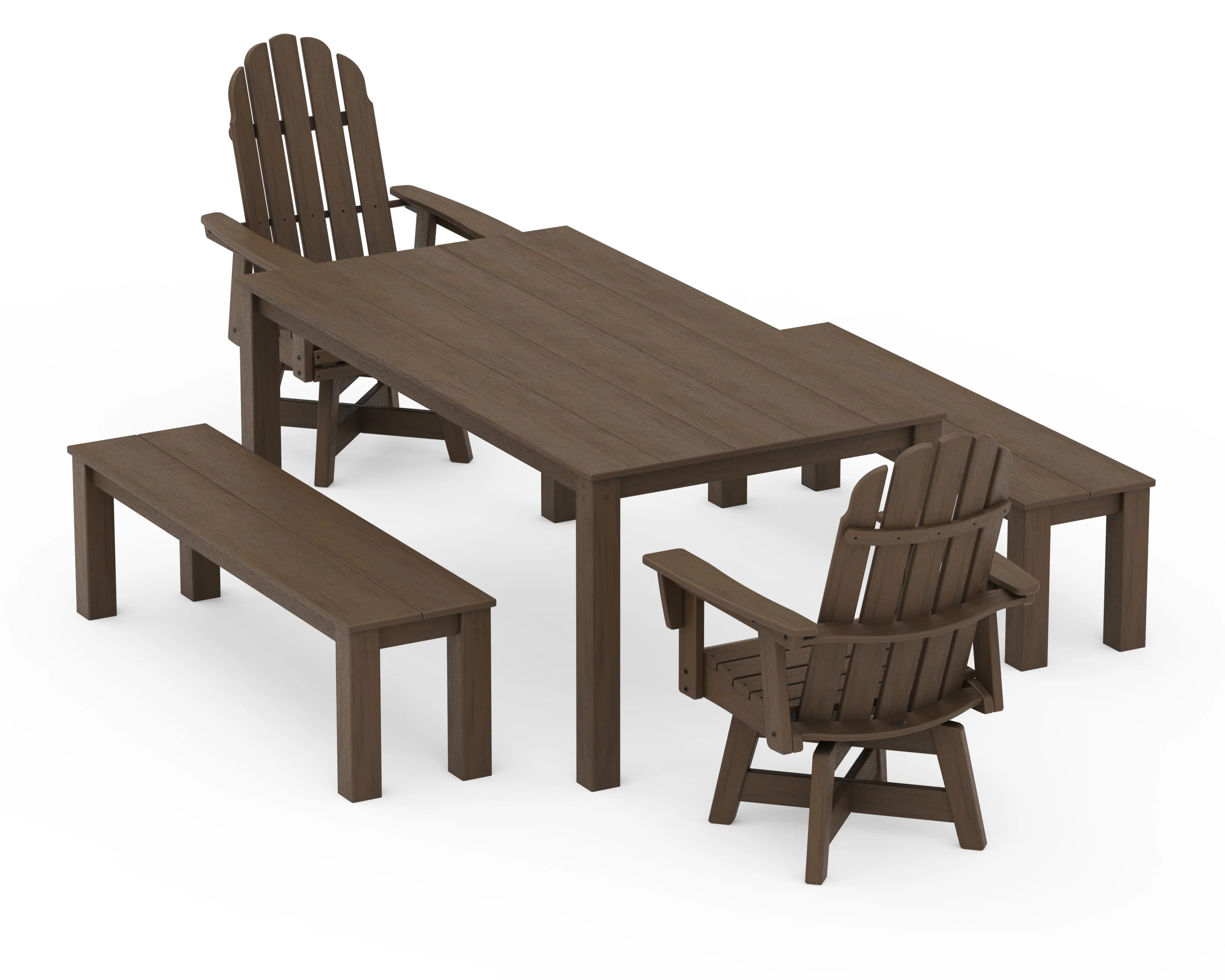 Vineyard Curveback Adirondack 5-Piece Parsons Swivel Dining Set with Benches - Image 12
