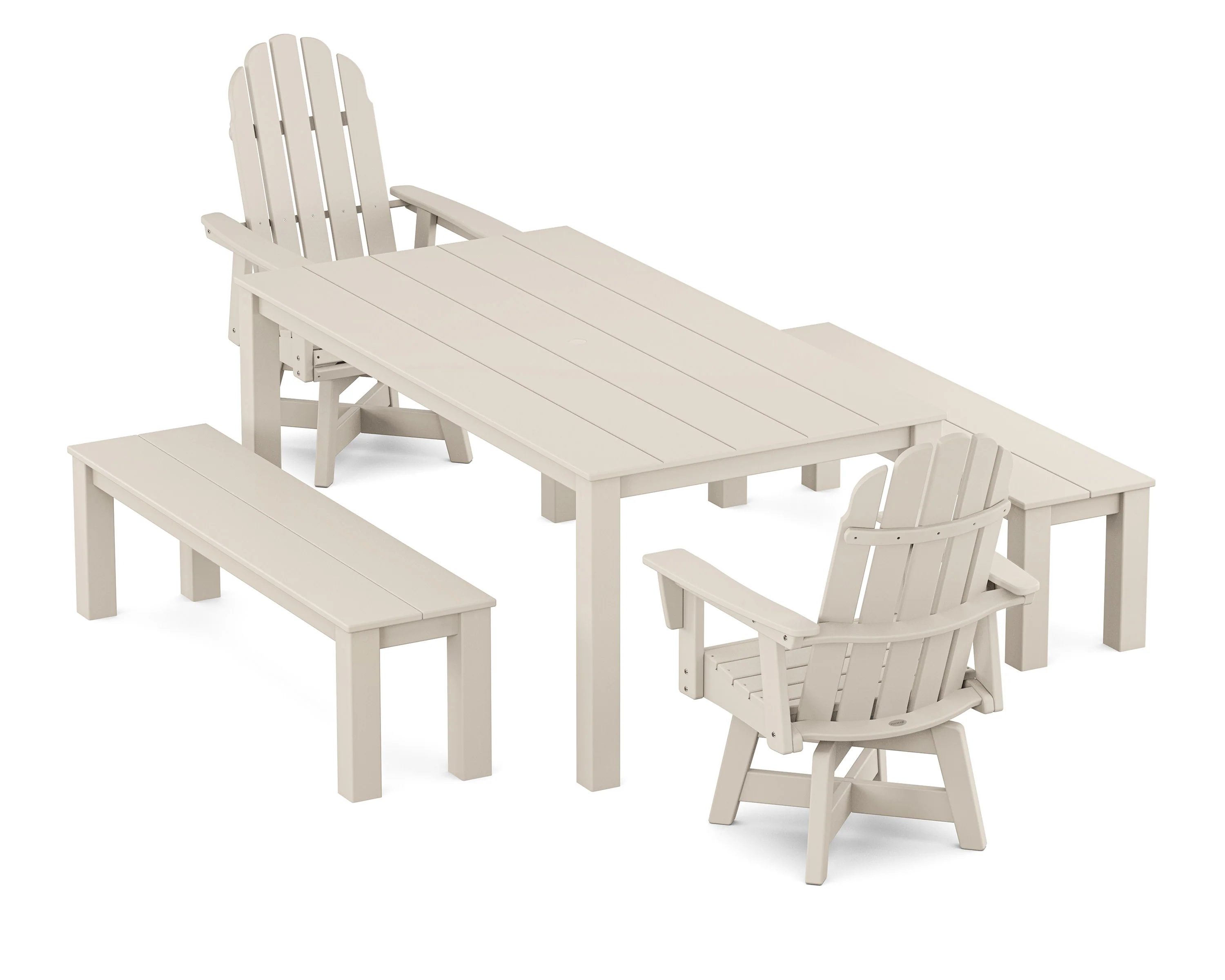 Vineyard Curveback Adirondack 5-Piece Parsons Swivel Dining Set with Benches - Image 4