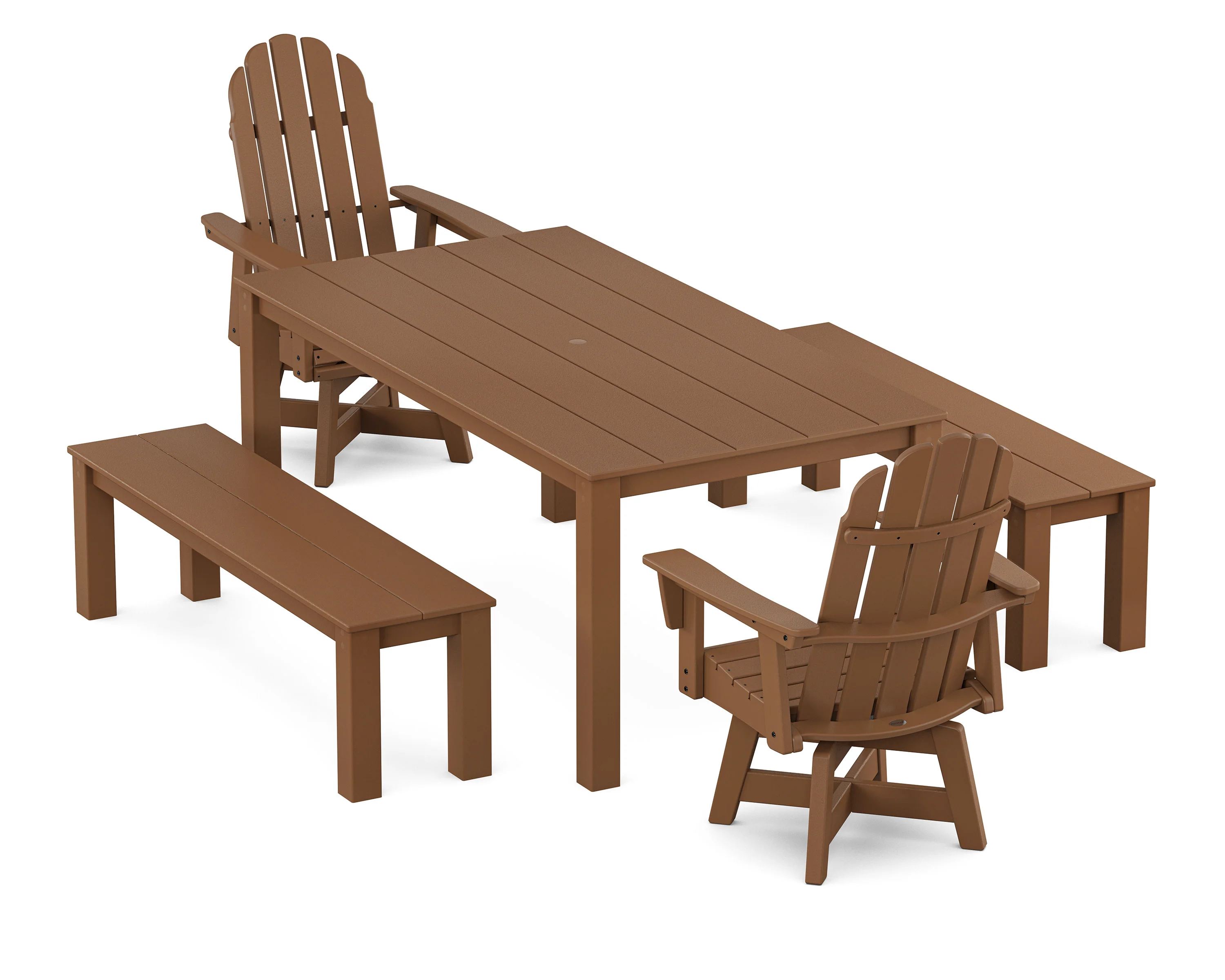Vineyard Curveback Adirondack 5-Piece Parsons Swivel Dining Set with Benches - Image 5