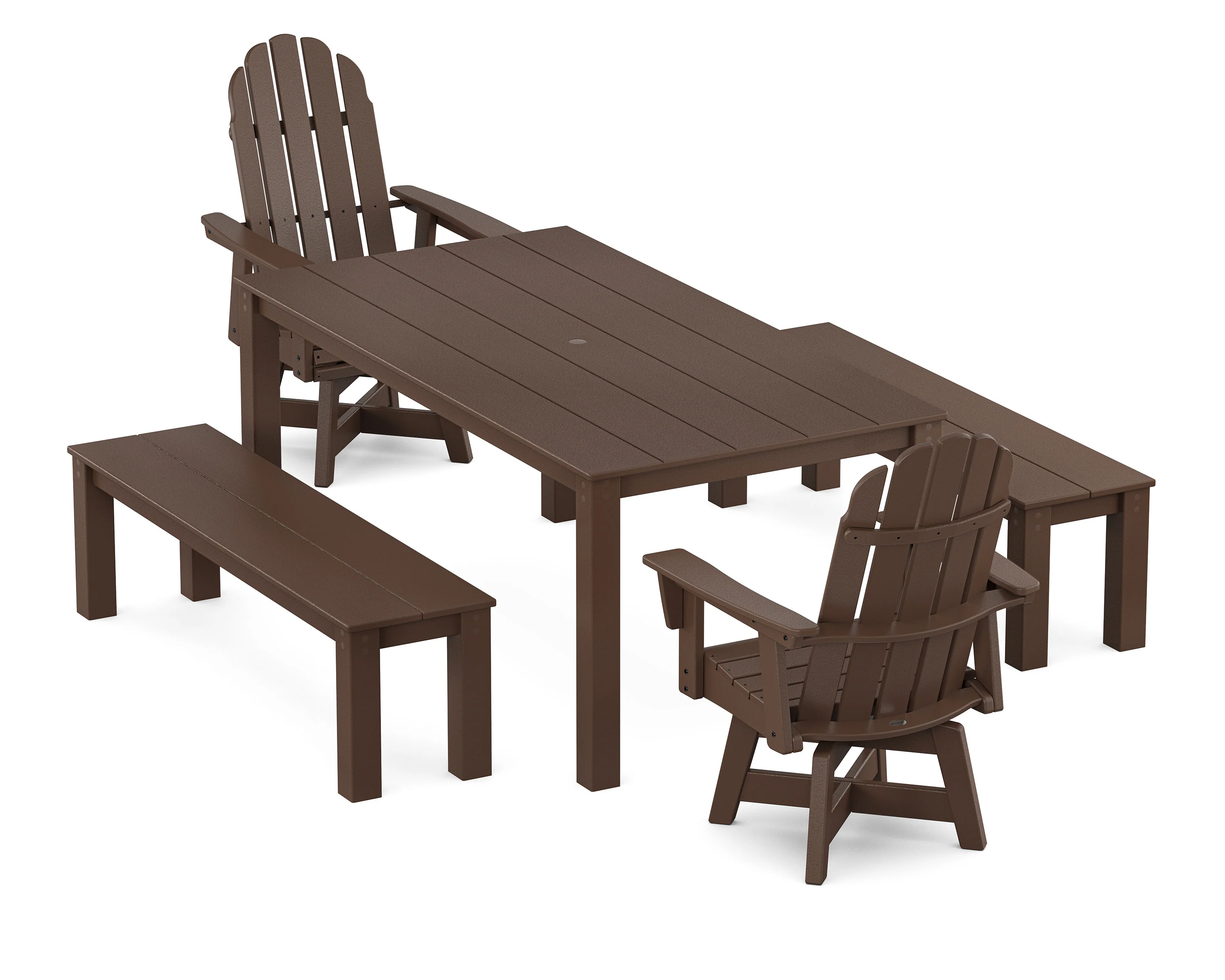 Vineyard Curveback Adirondack 5-Piece Parsons Swivel Dining Set with Benches - Image 6