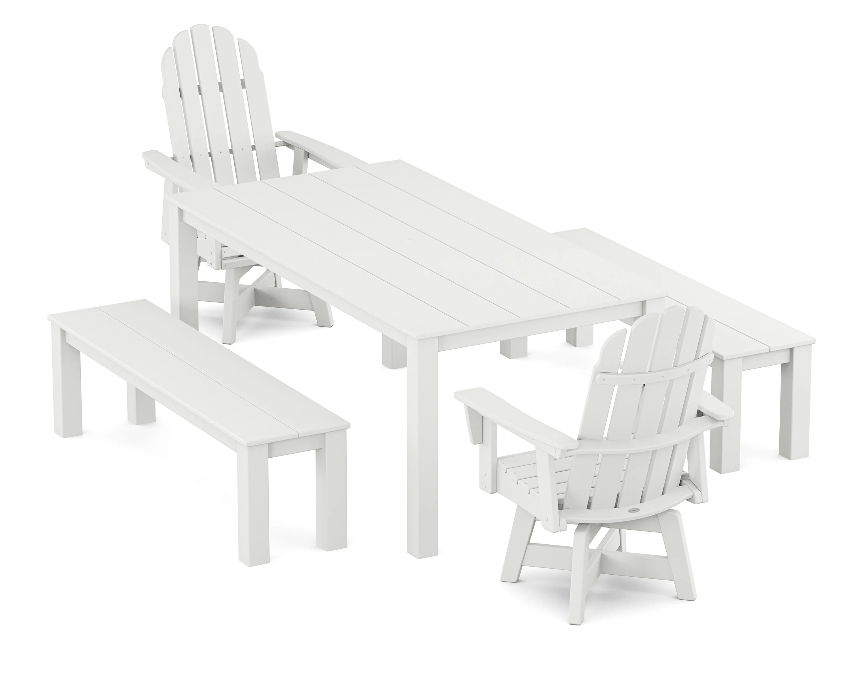Vineyard Curveback Adirondack 5-Piece Parsons Swivel Dining Set with Benches - Image 7