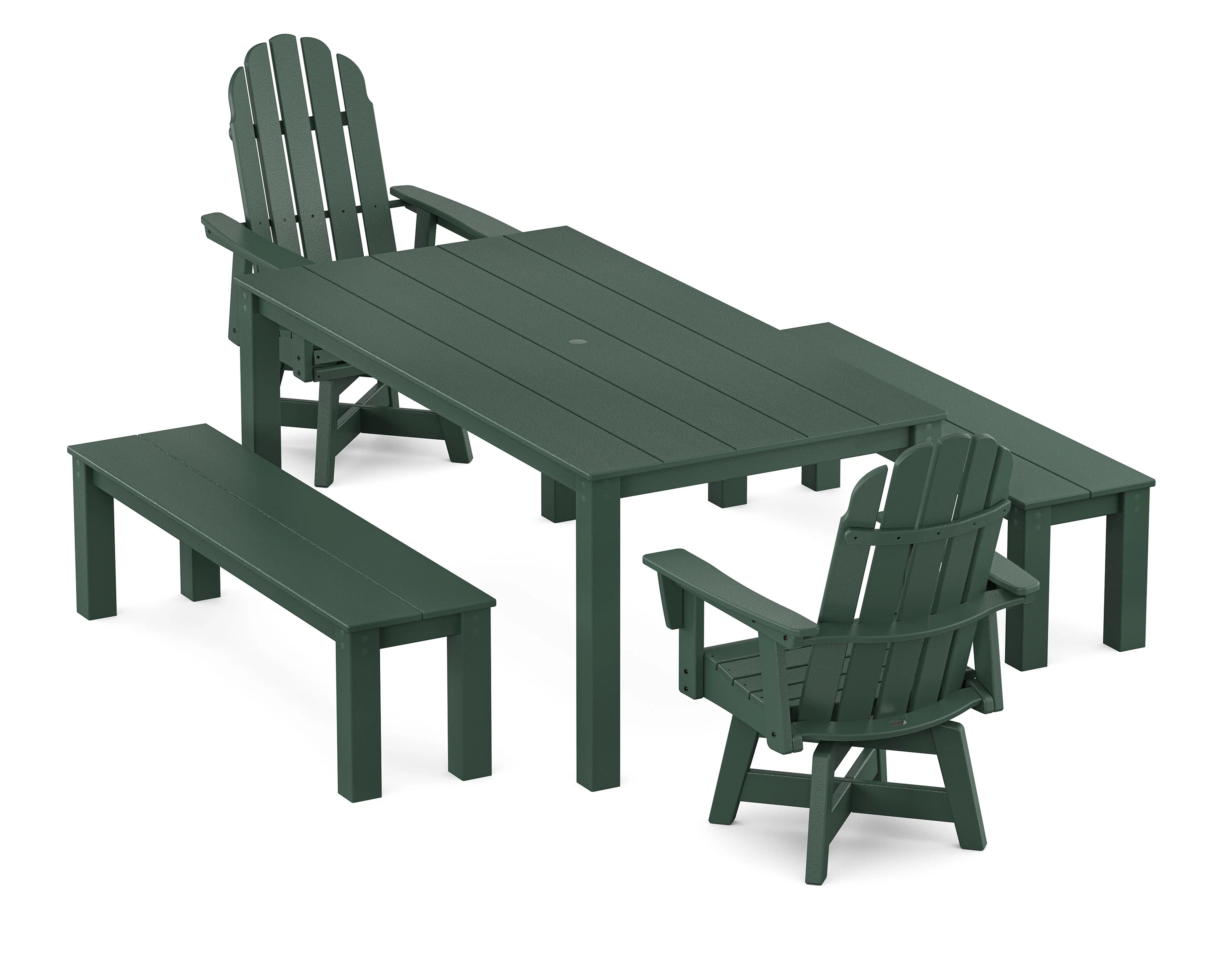 Vineyard Curveback Adirondack 5-Piece Parsons Swivel Dining Set with Benches - Image 8