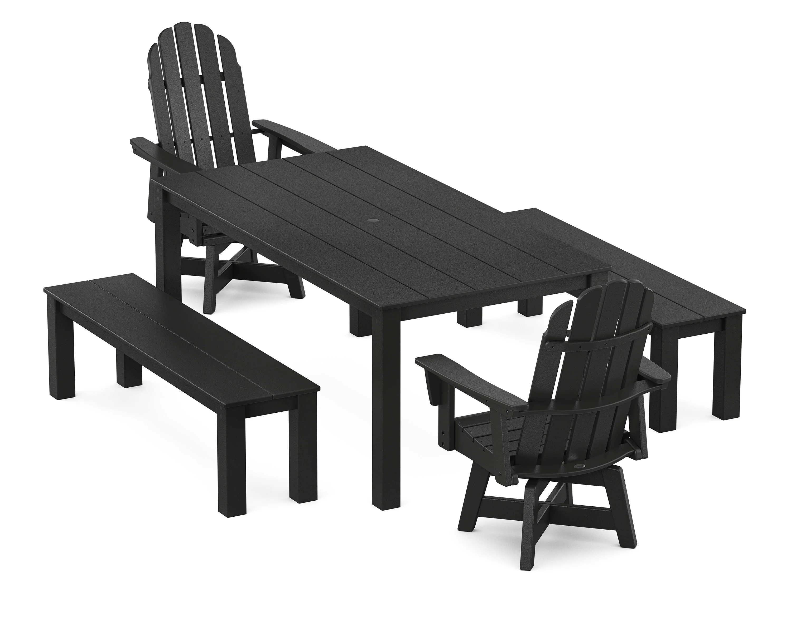 Vineyard Curveback Adirondack 5-Piece Parsons Swivel Dining Set with Benches - Image 9