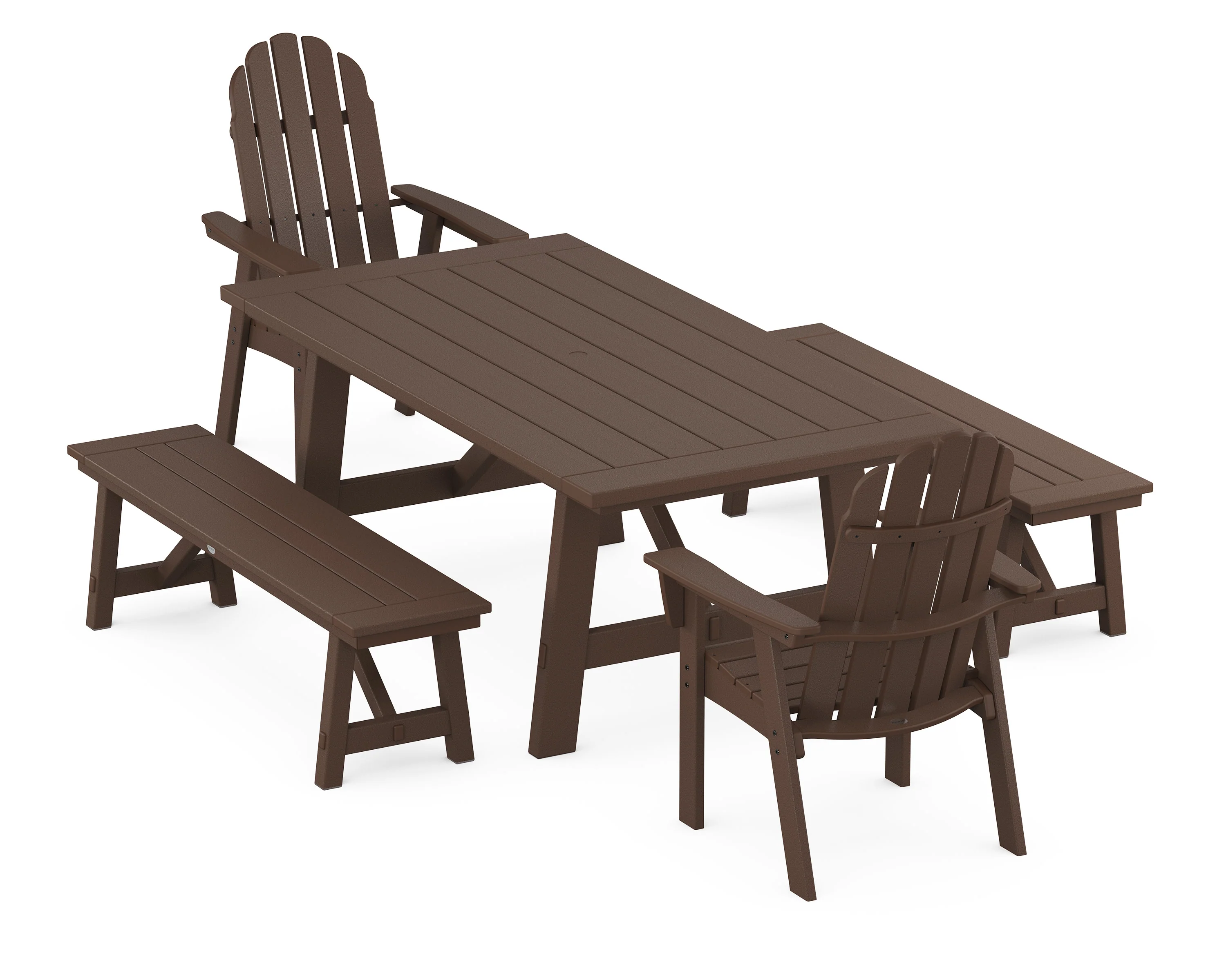Vineyard Curveback Adirondack 5-Piece Rustic Farmhouse Dining Set With Benches - Image 6