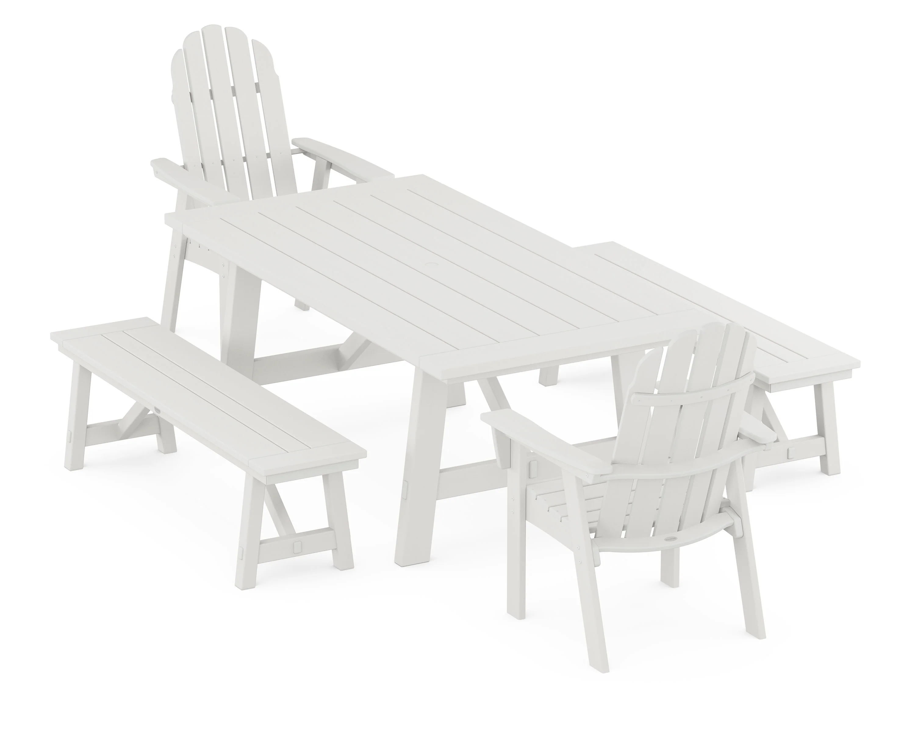 Vineyard Curveback Adirondack 5-Piece Rustic Farmhouse Dining Set With Benches - Image 8
