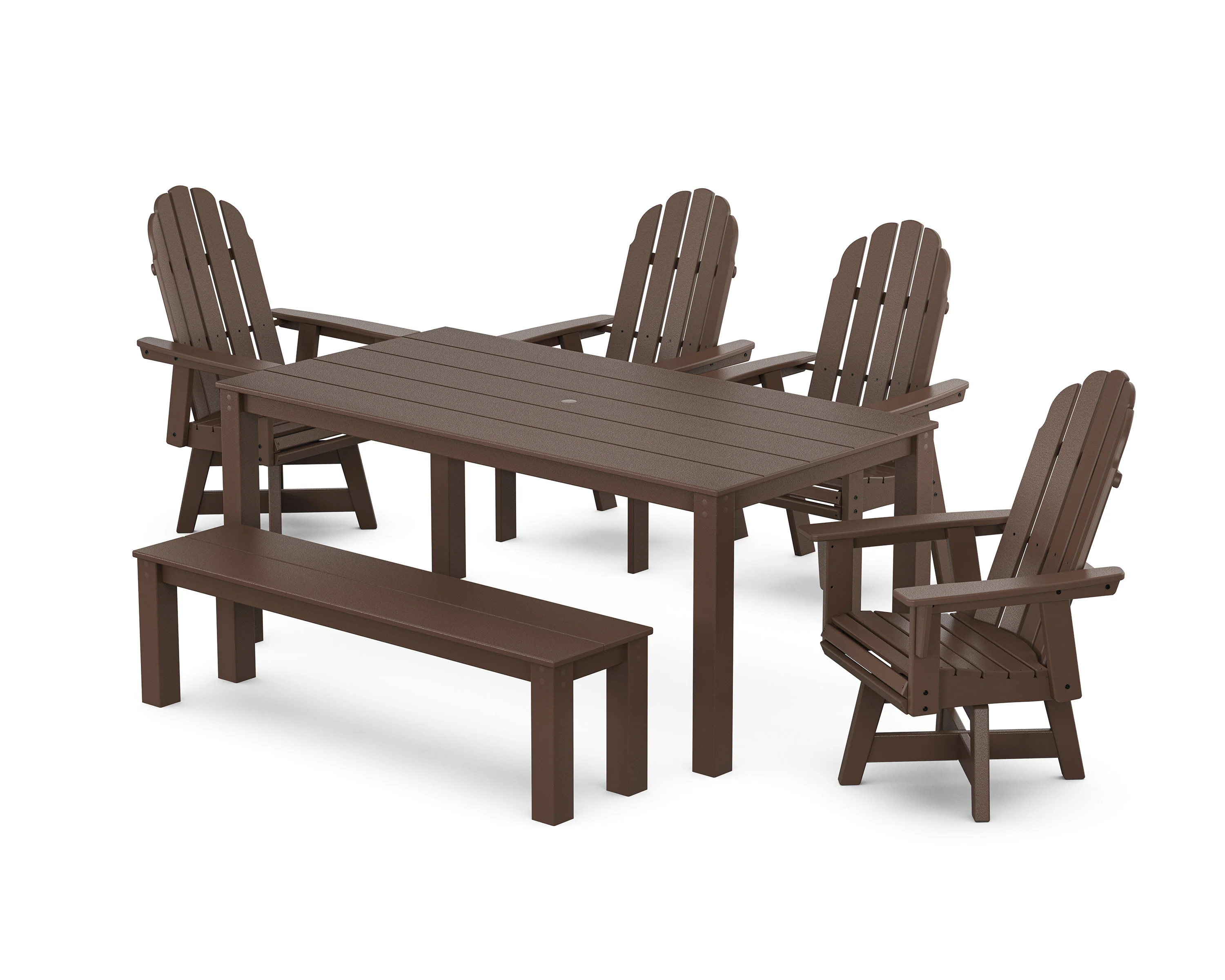 Vineyard Curveback Adirondack 6-Piece Parsons Swivel Dining Set with Bench - Image 7