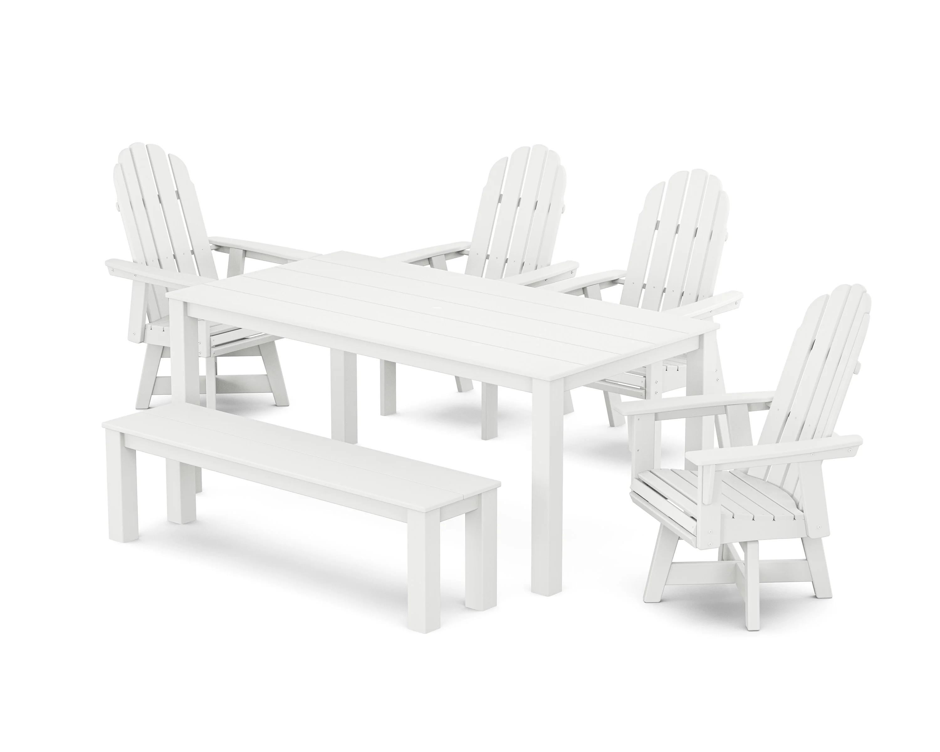 Vineyard Curveback Adirondack 6-Piece Parsons Swivel Dining Set with Bench - Image 9