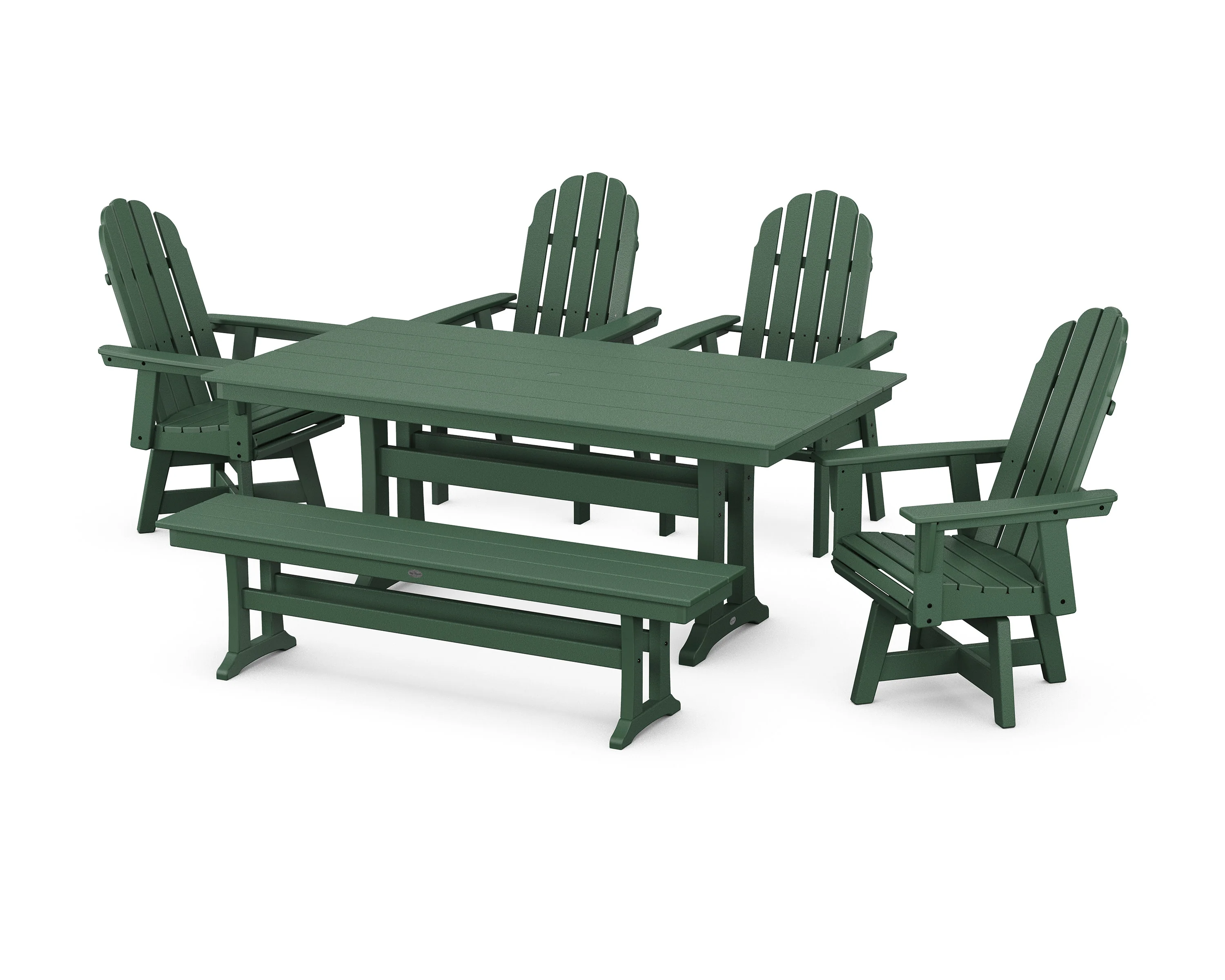 Vineyard Curveback Adirondack 6-Piece Swivel Chair Farmhouse Dining Set with Trestle Legs and Bench - Image 10
