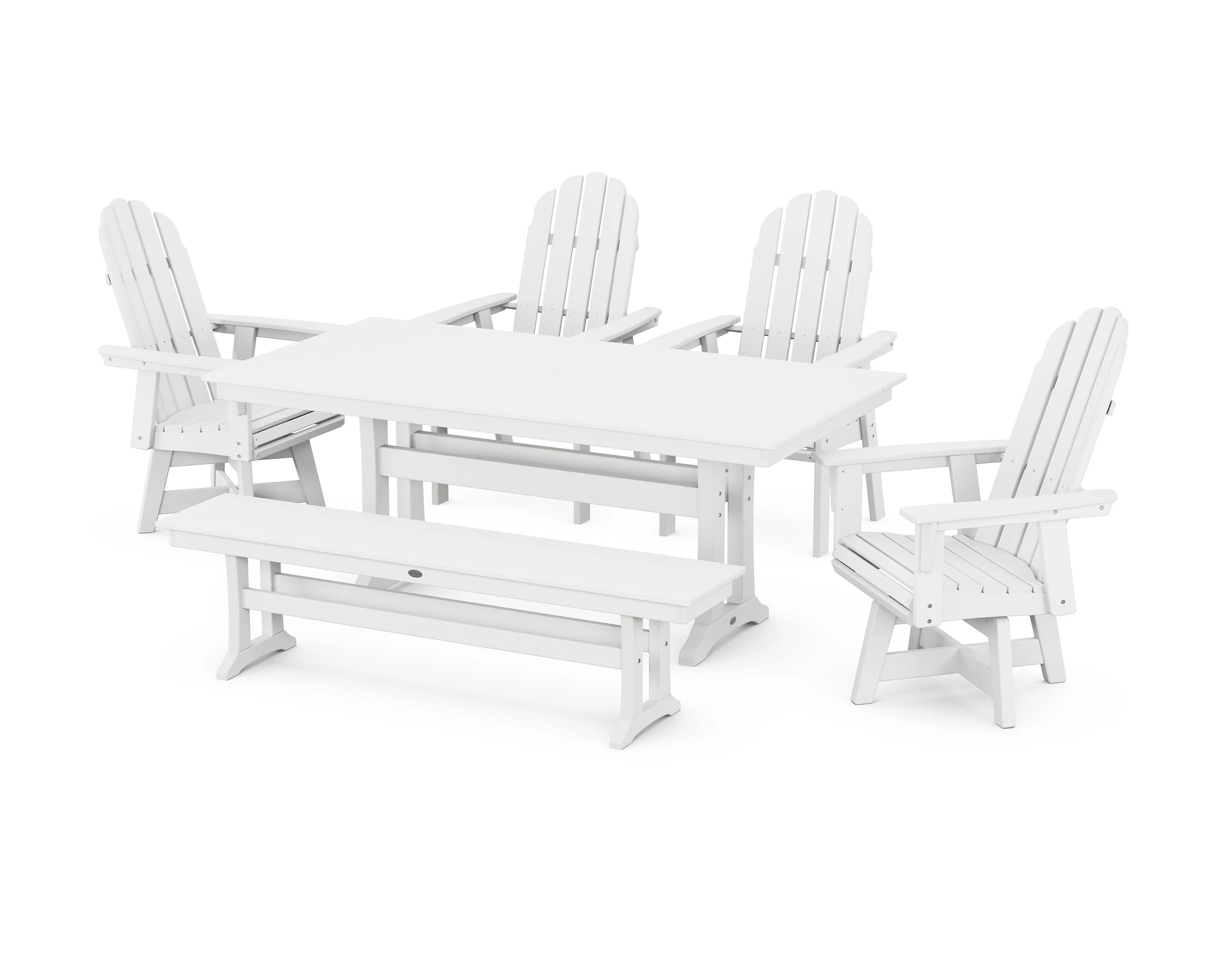 Vineyard Curveback Adirondack 6-Piece Swivel Chair Farmhouse Dining Set with Trestle Legs and Bench - Image 12