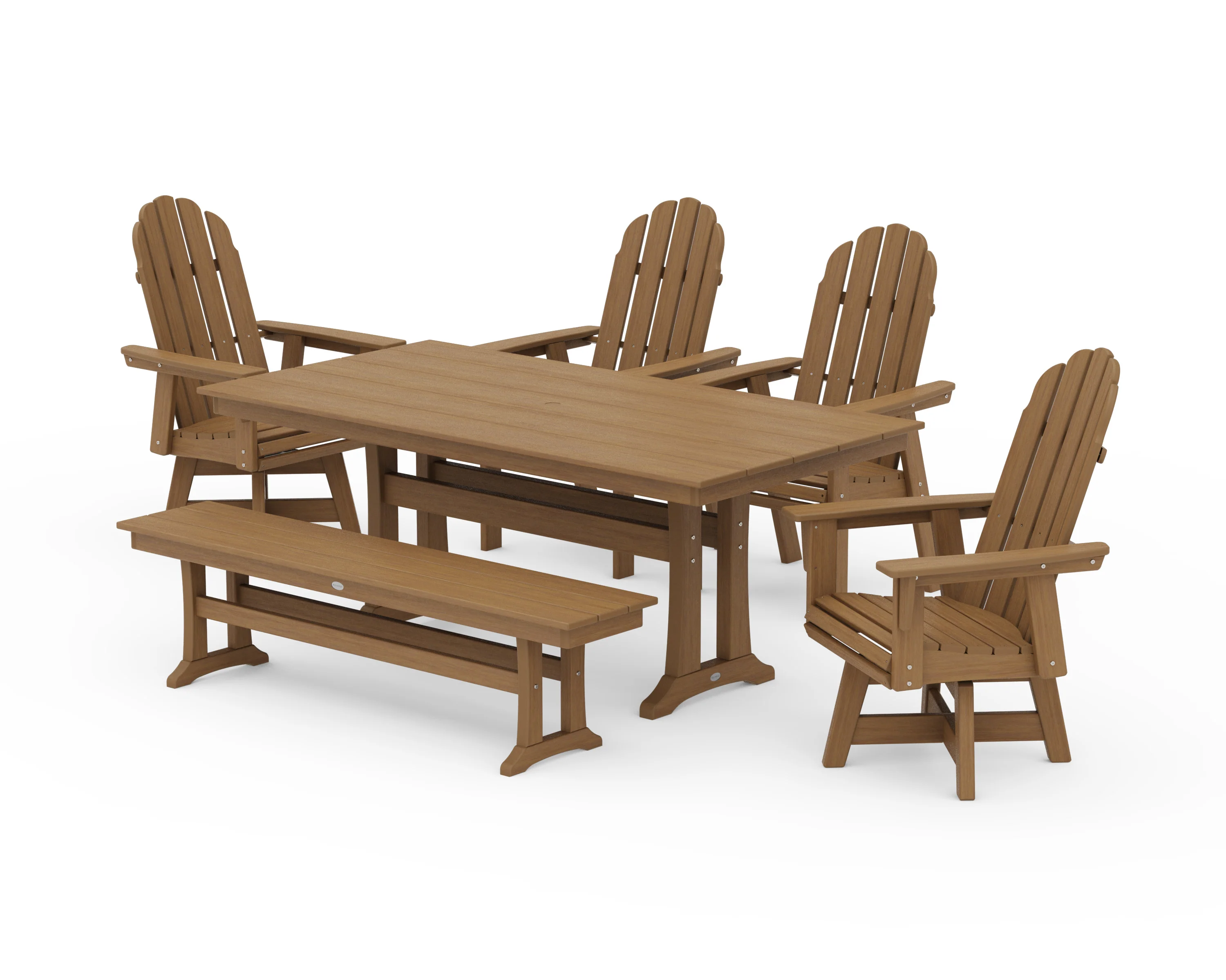 Vineyard Curveback Adirondack 6-Piece Swivel Chair Farmhouse Dining Set with Trestle Legs and Bench - Image 13