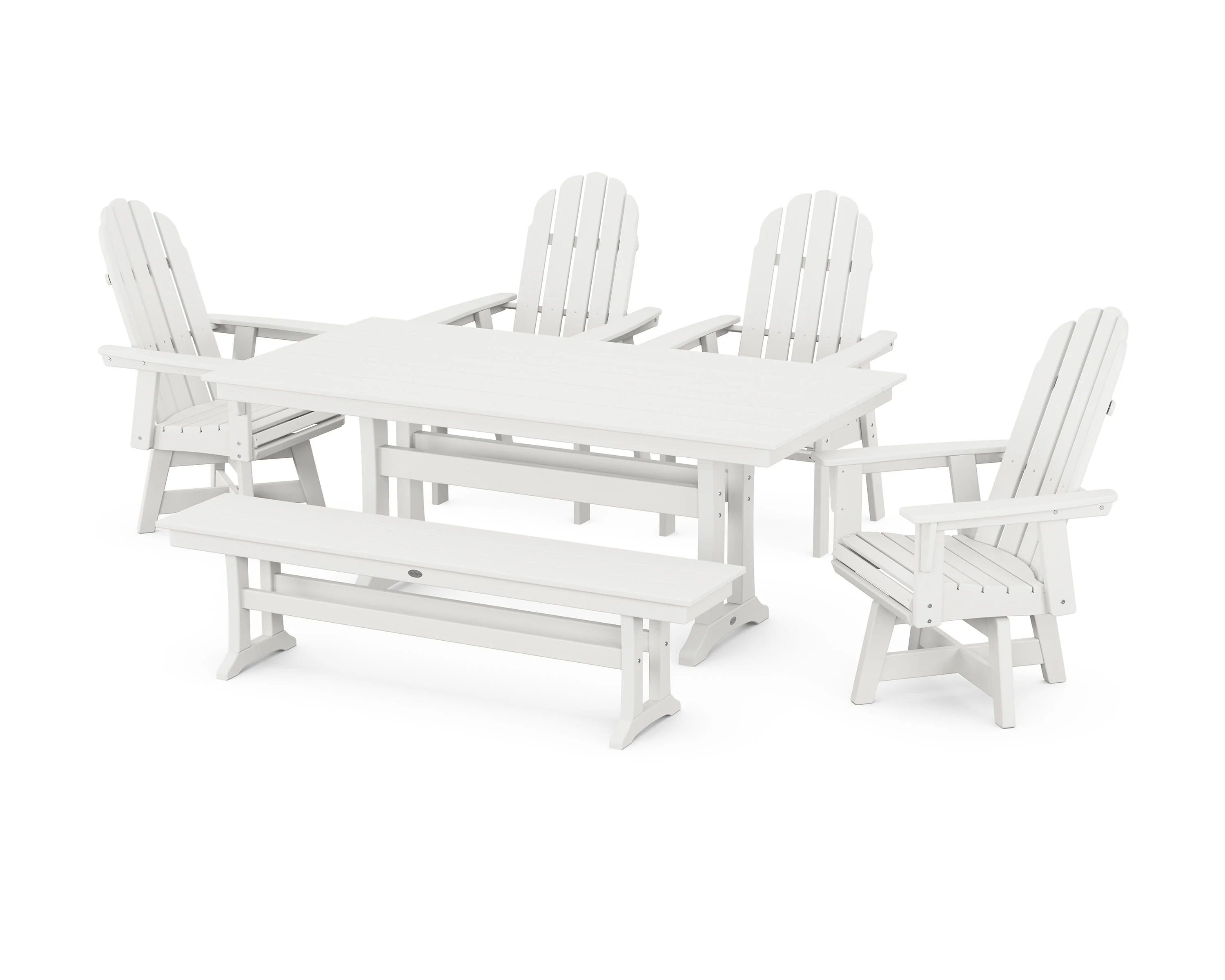 Vineyard Curveback Adirondack 6-Piece Swivel Chair Farmhouse Dining Set with Trestle Legs and Bench - Image 4