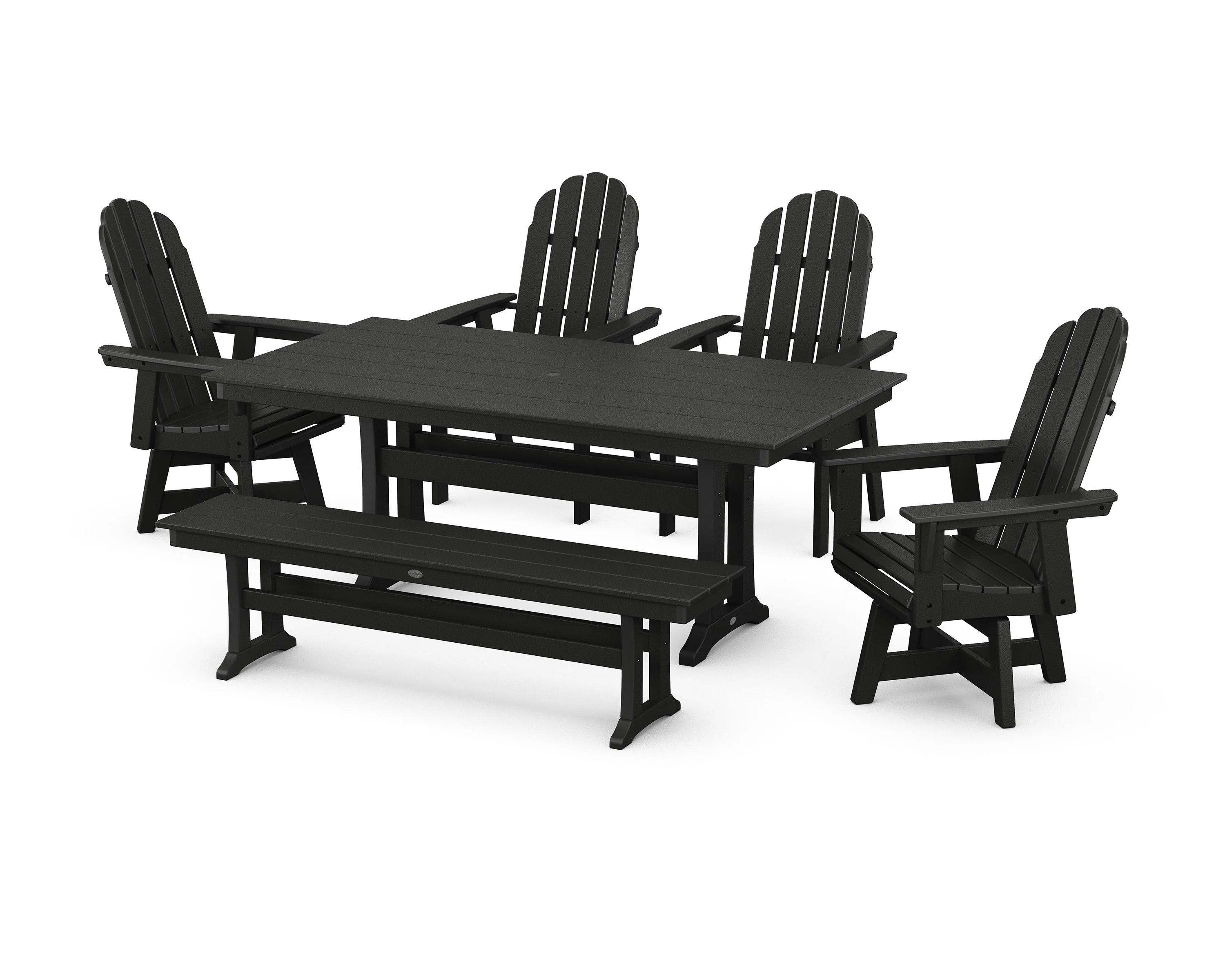Vineyard Curveback Adirondack 6-Piece Swivel Chair Farmhouse Dining Set with Trestle Legs and Bench - Image 6