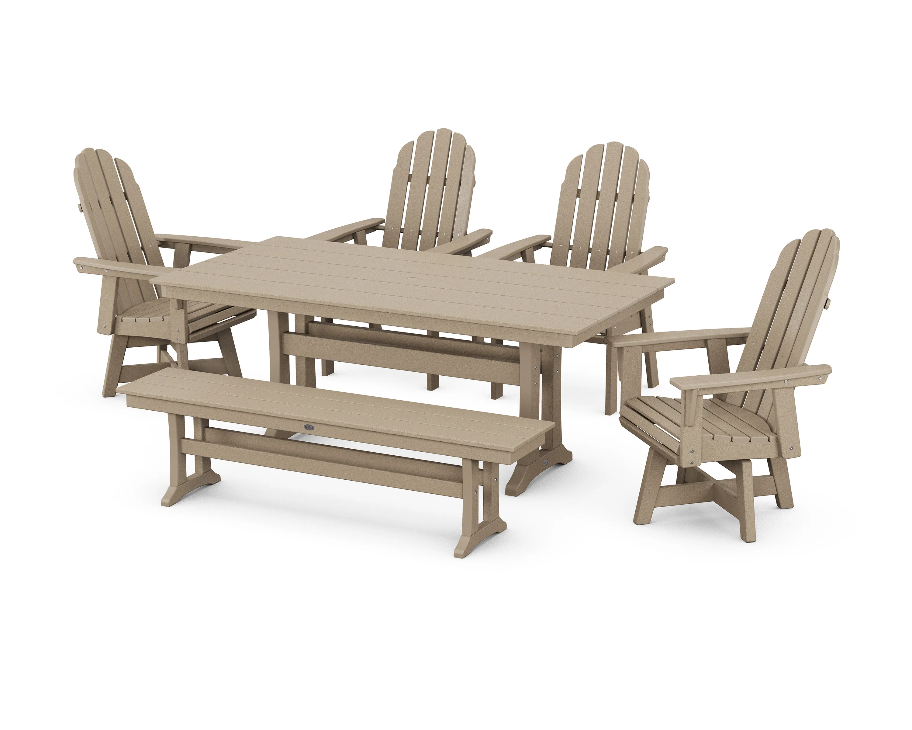 Vineyard Curveback Adirondack 6-Piece Swivel Chair Farmhouse Dining Set with Trestle Legs and Bench - Image 8