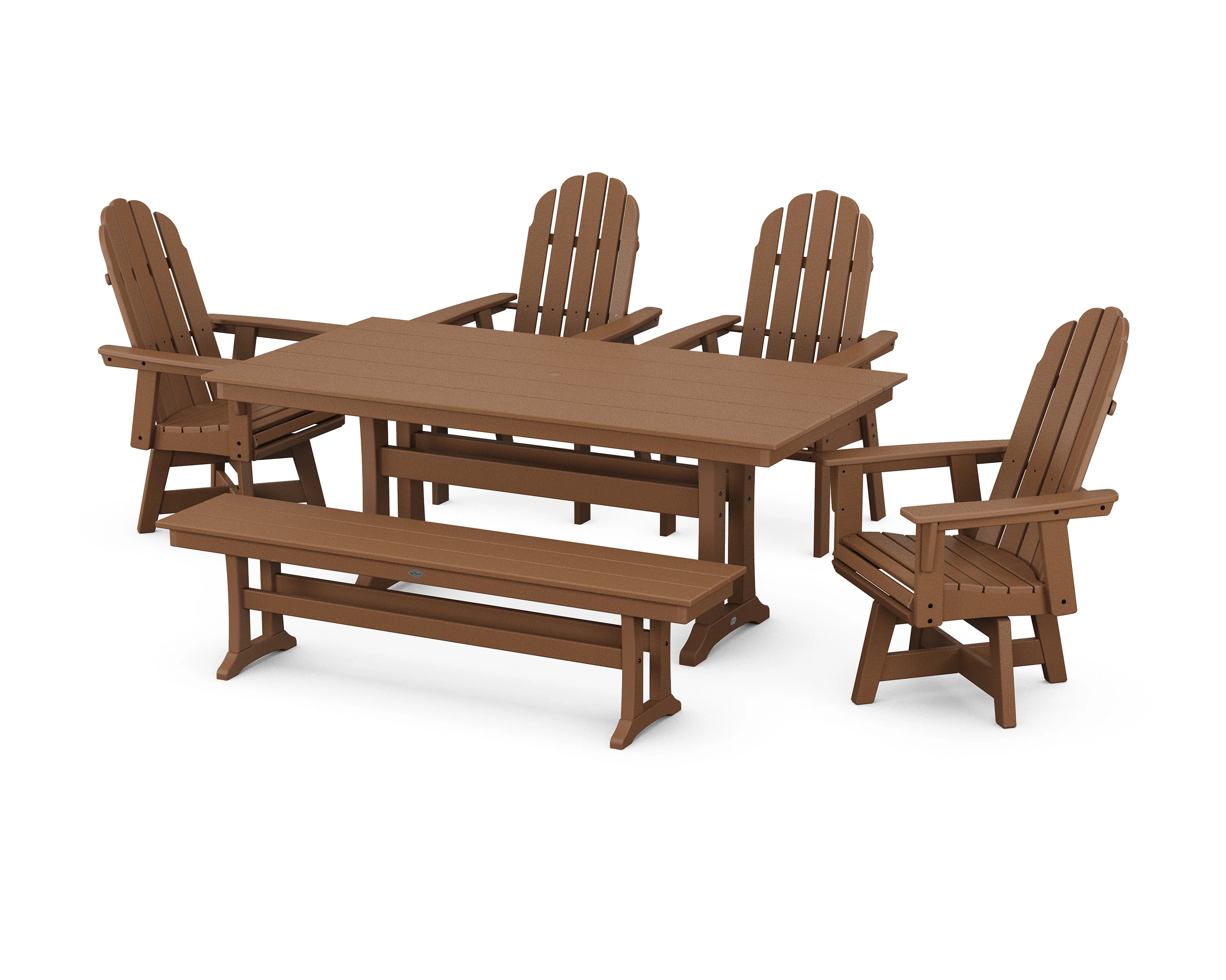 Vineyard Curveback Adirondack 6-Piece Swivel Chair Farmhouse Dining Set with Trestle Legs and Bench - Image 9