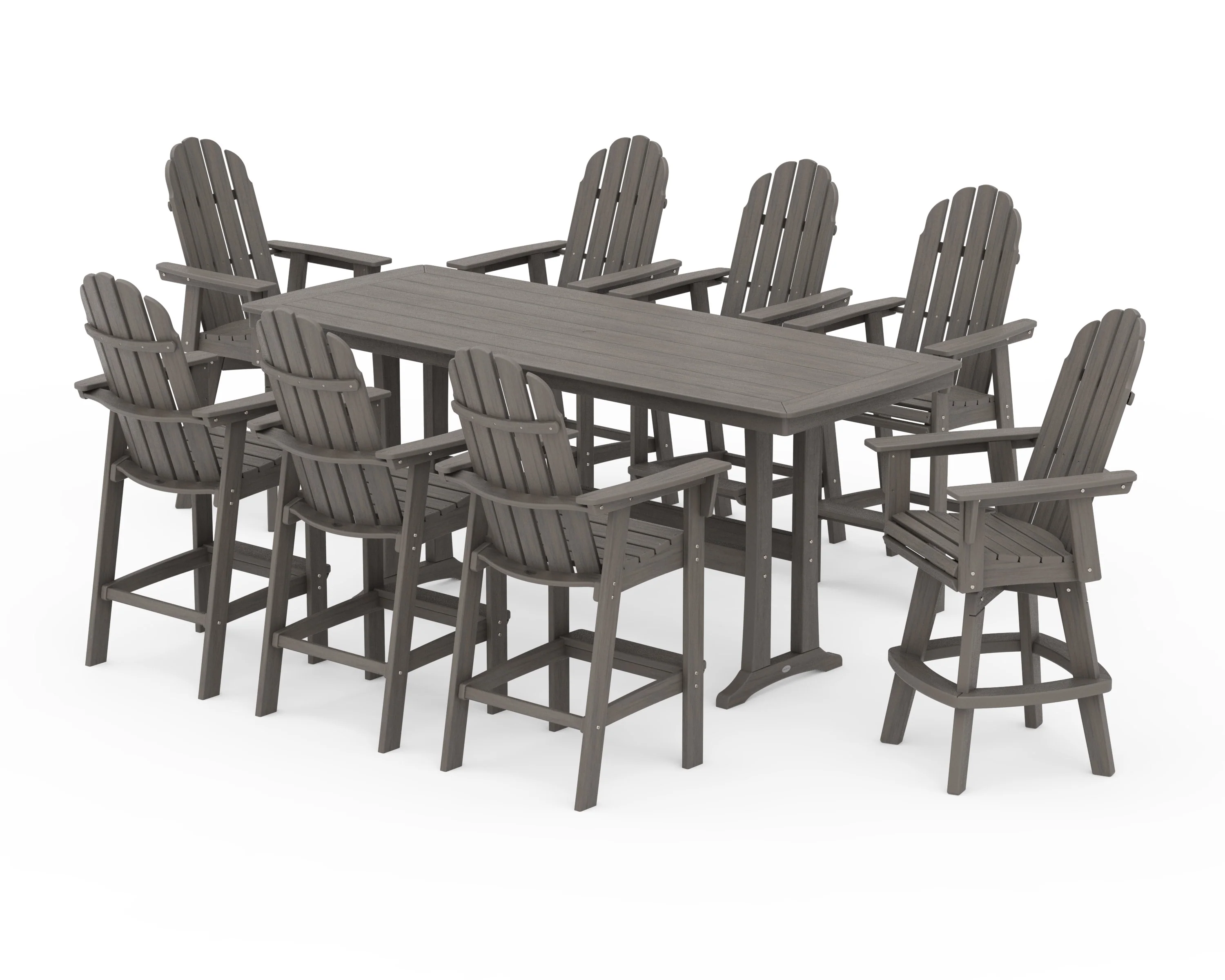 Vineyard Curveback Adirondack Swivel 9-Piece Bar Set with Trestle Legs - Image 14