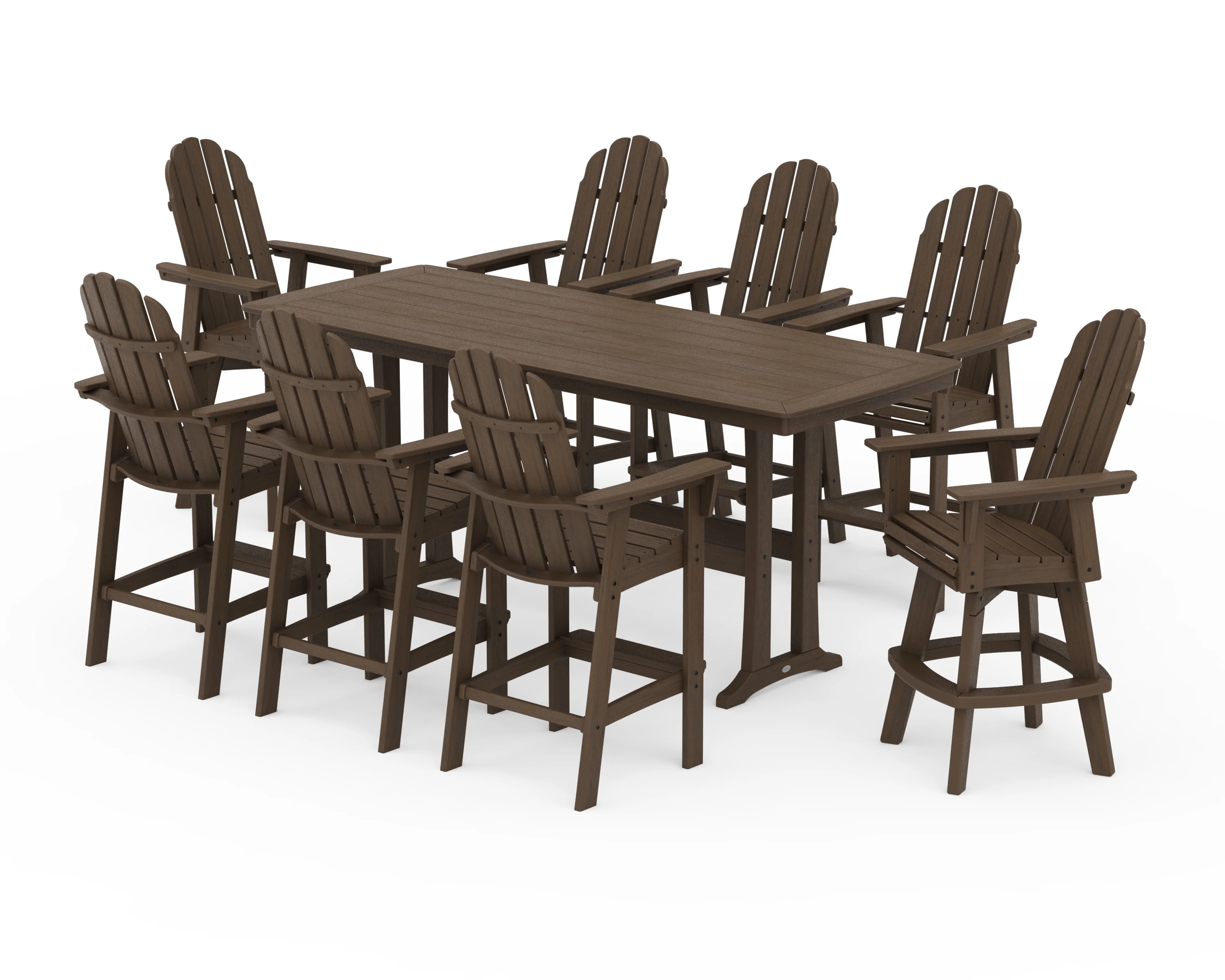 Vineyard Curveback Adirondack Swivel 9-Piece Bar Set with Trestle Legs - Image 15