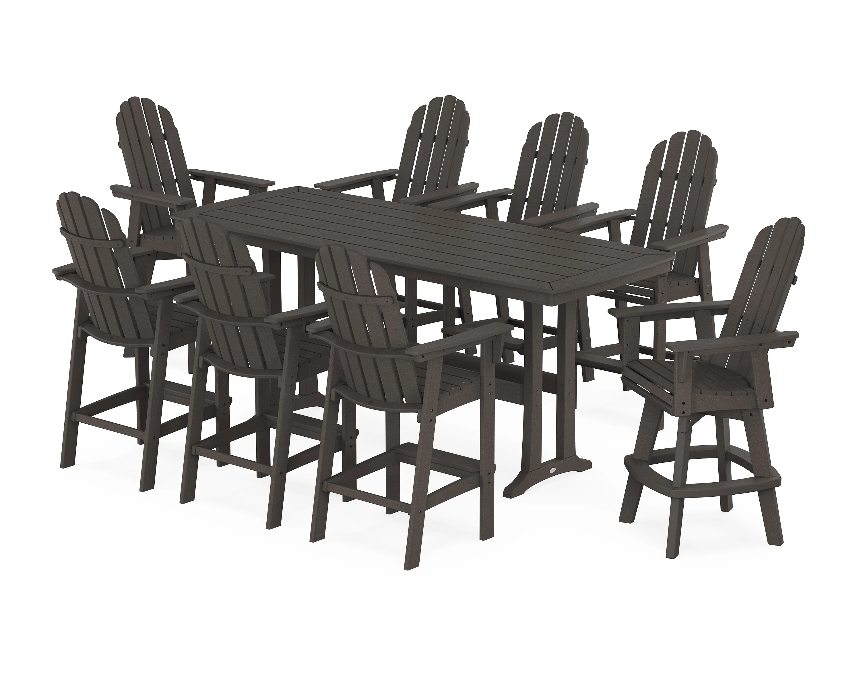 Vineyard Curveback Adirondack Swivel 9-Piece Bar Set with Trestle Legs - Image 4