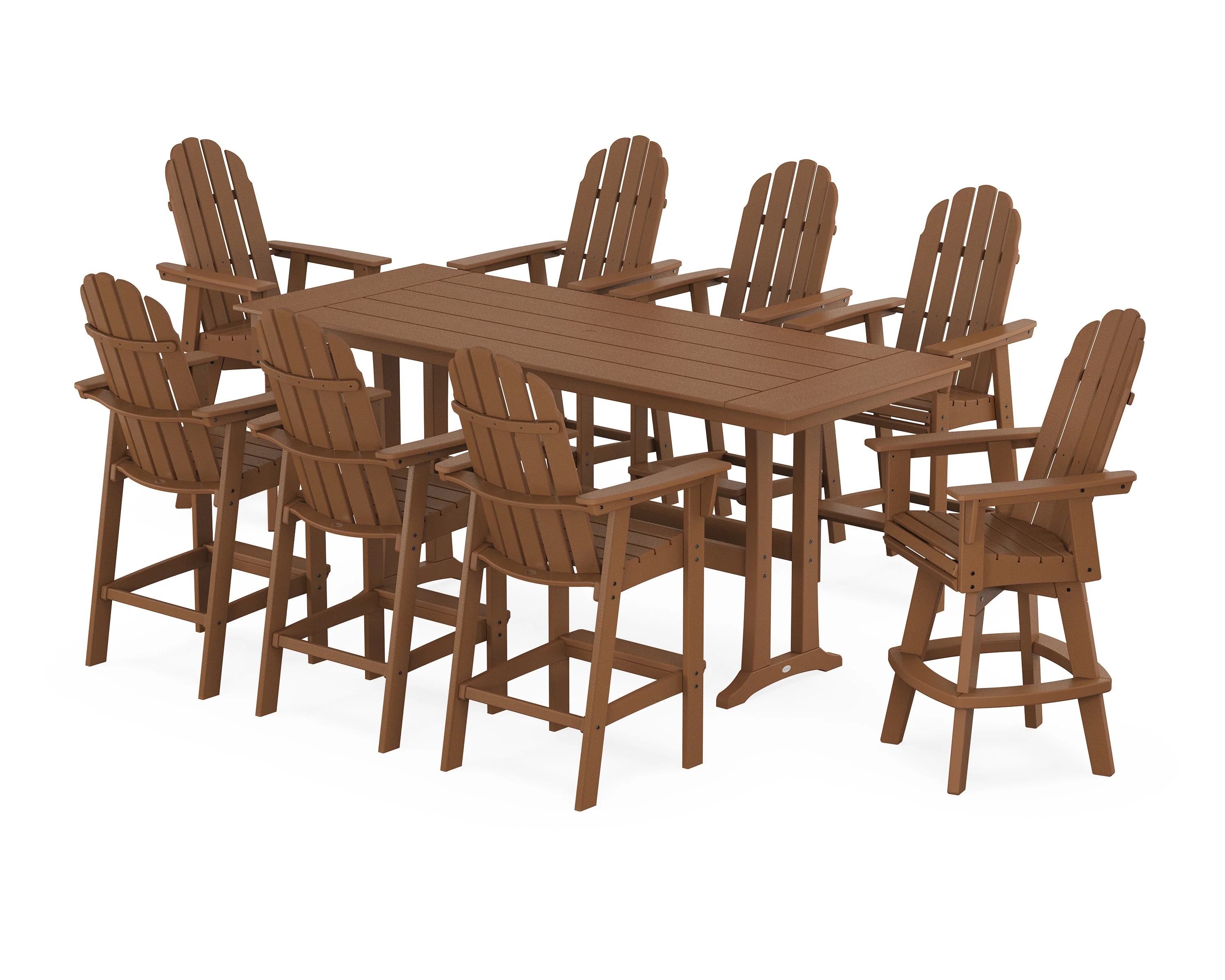 Vineyard Curveback Adirondack Swivel 9-Piece Farmhouse Bar Set with Trestle Legs - Image 11