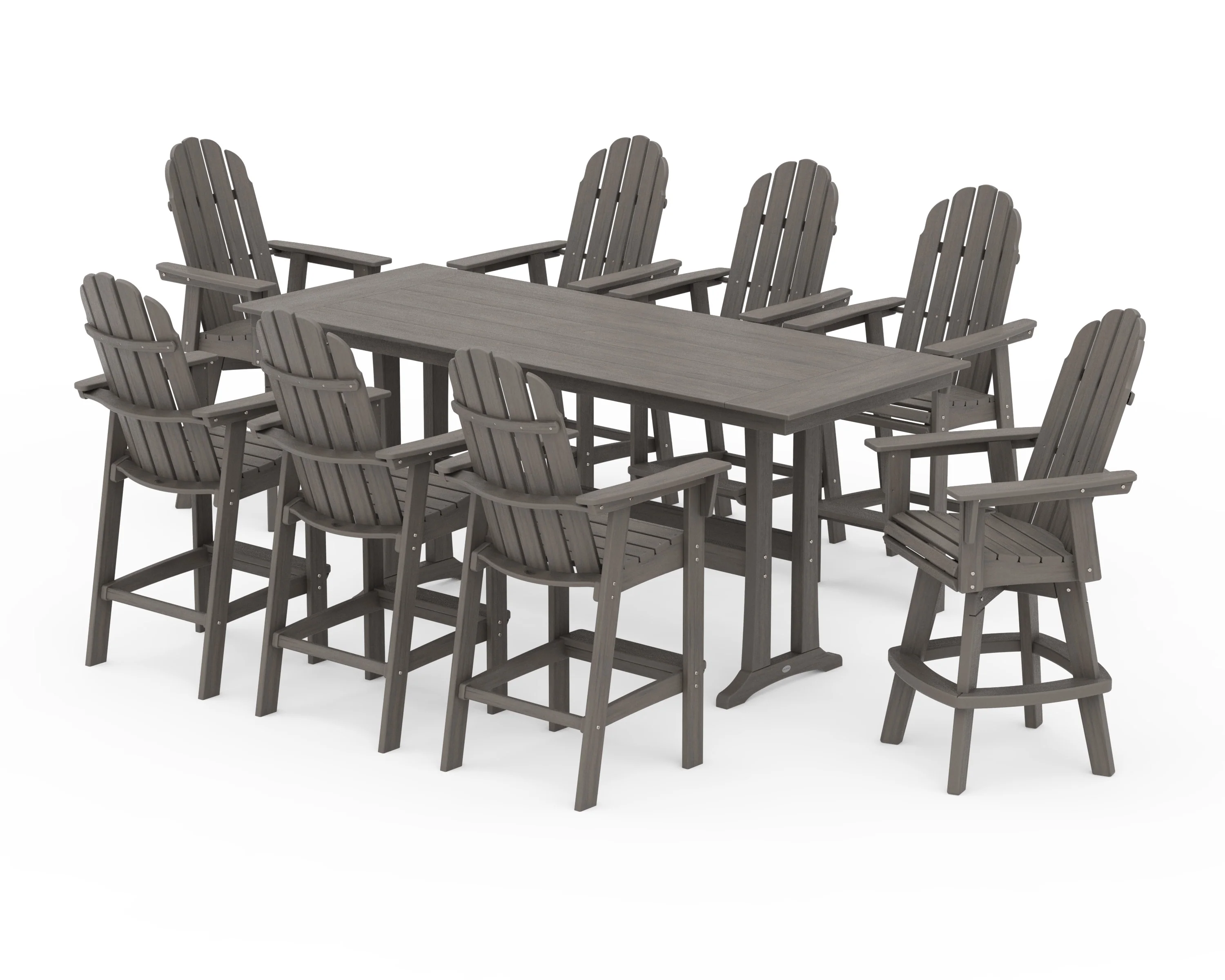 Vineyard Curveback Adirondack Swivel 9-Piece Farmhouse Bar Set with Trestle Legs - Image 14